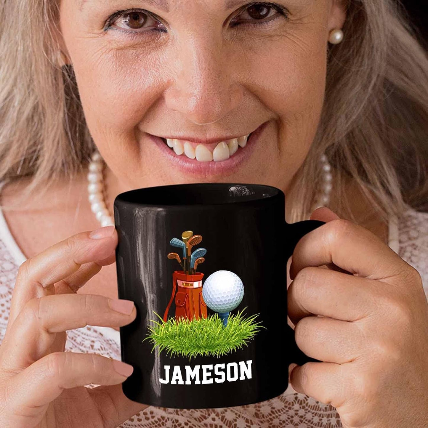 Customized Name Golf Players Coffee Mugs 11 Oz 15 Oz, Personalized Cup Gifts for Men Women Fans Team Sport, Golf Clubs Travel Mug, Golfer Player Black Ceramic Mugs