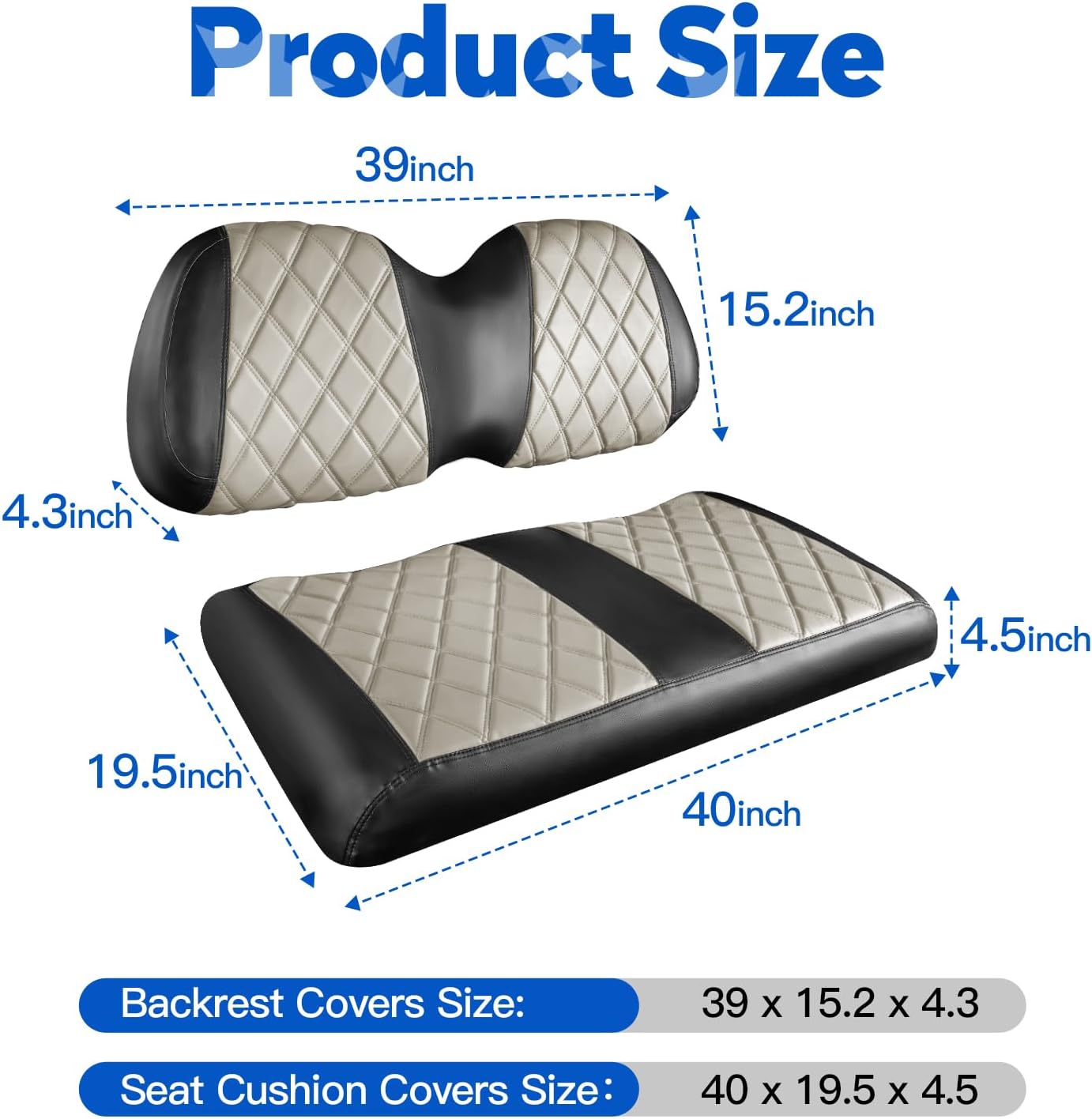 NOKINS Golf Cart Diamond Seat Covers Kit, Fit for Club Car Precedent OEM Standard Front Seat Cushion, Golf Cart Vinyl Seat Cover, No Nails Required