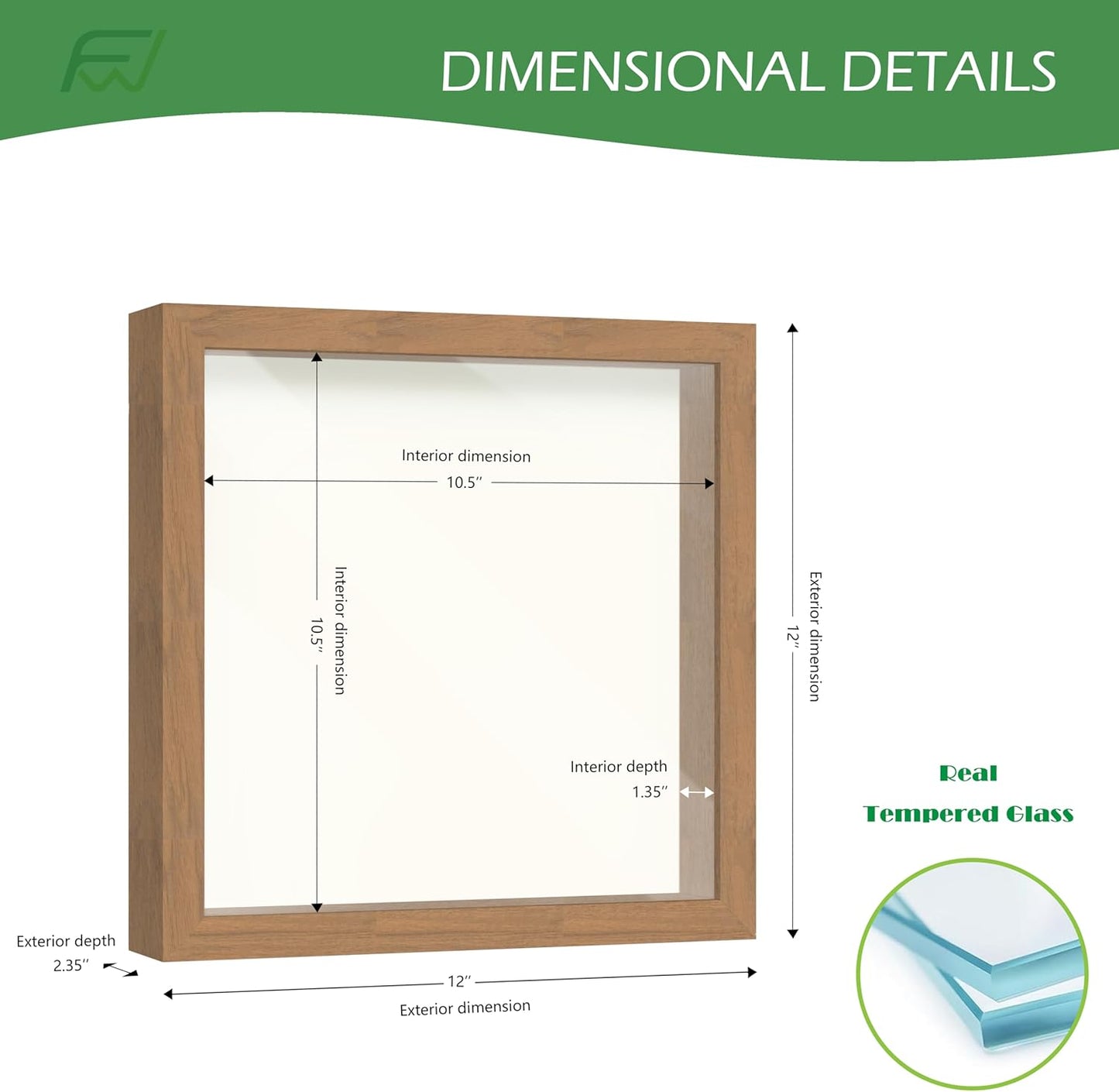 FrameWorks 11” x 11” Golden Oak Wooden Shadow Box Frame – Display Case with Soft Felt Back, Memory Box with Tempered Glass, Display Box with Elegant White Ball Push Pins, Wooden Flower Box
