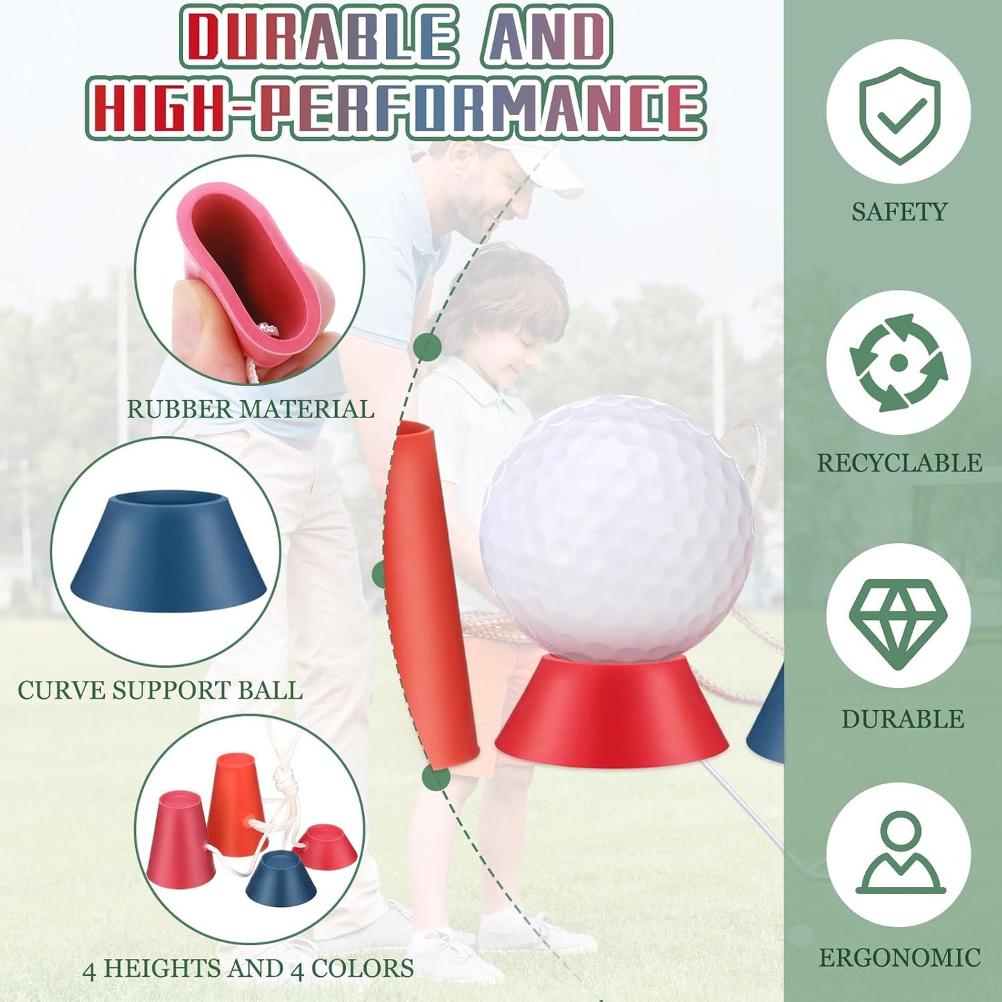 Gejoy 24 Pieces Rubber Winter Golf Tees Golf Rubber Tees Practice Tee Holder with 4 Different Height for Practice, 38,22,16.5,12 mm