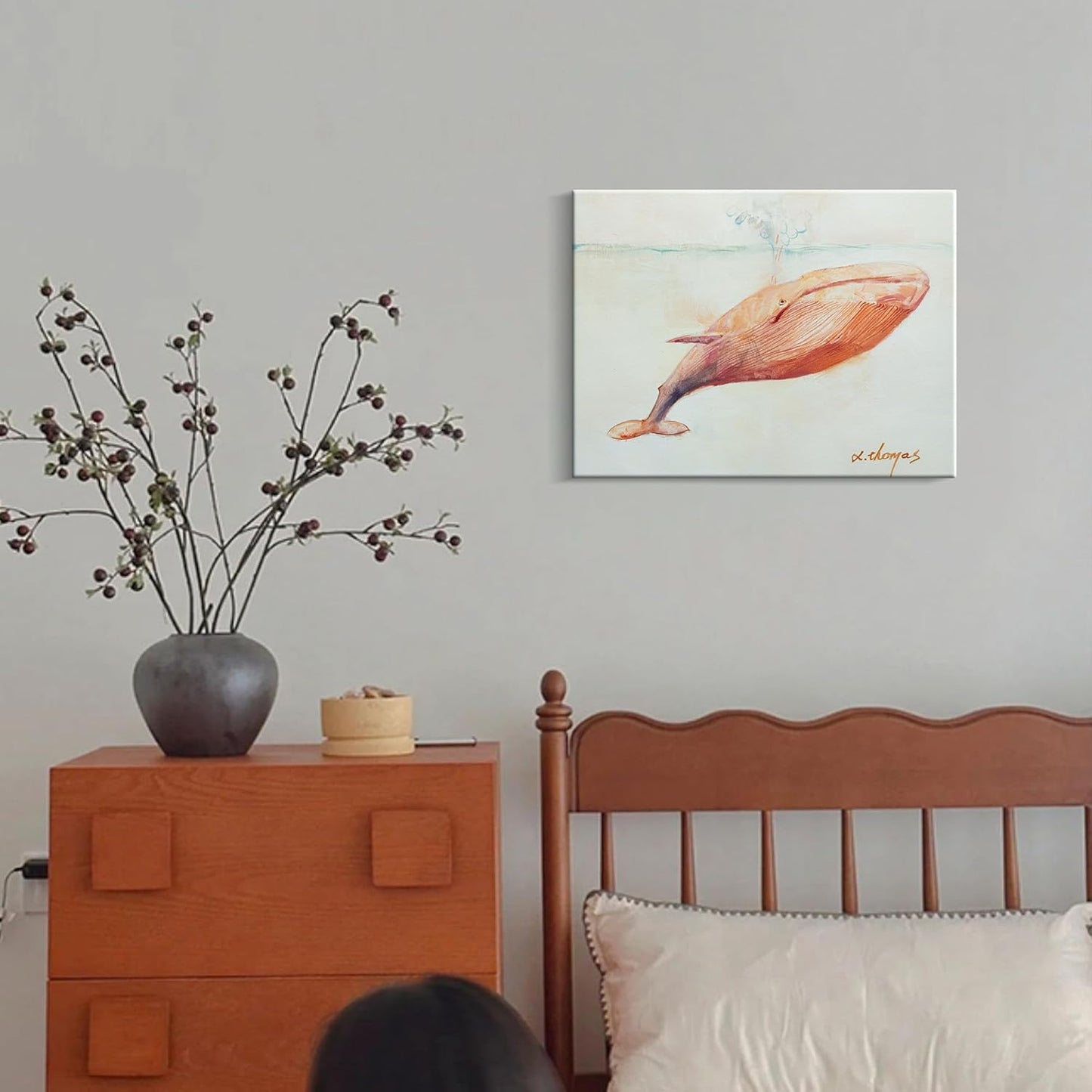 JZLDZS Pink Whale Wall Art Coastal Bathroom Decor Framed Nautical Pictures Ocean Animal Canvas Painting Print for Bedroom Nursery, 12x16 Inch