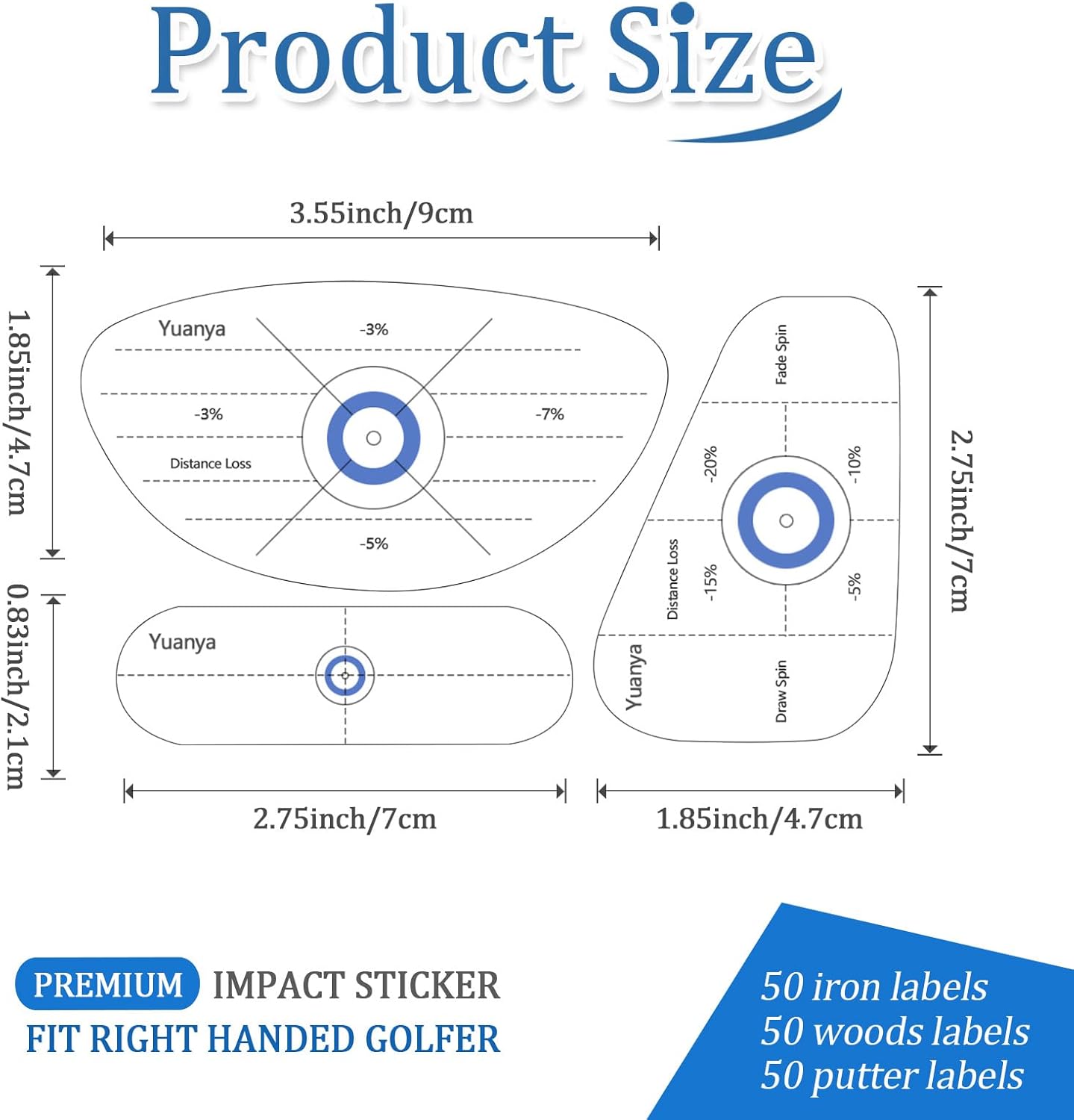 Yuanya Golf Impact Tape - 150 PCS High-Resolution Golf Stickers for Irons, Driver & Fairway Woods, Impact Stickers for Golf Clubs, Non-Residue, Swing Training Aid Impact Labels