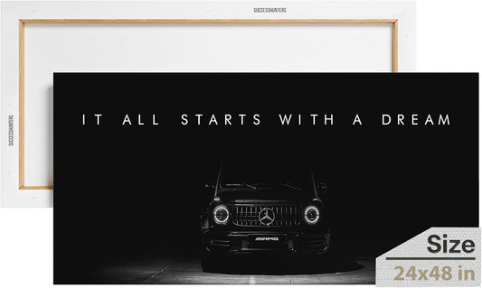 Motivational Wall Art for Office, Super Car Art Canvas, Inspirational Automotive Decor for Mercedes Benz G Class Sportscar Lovers, Motivational Wall Decor for Office and Home Car Poster (24" x 48" in)