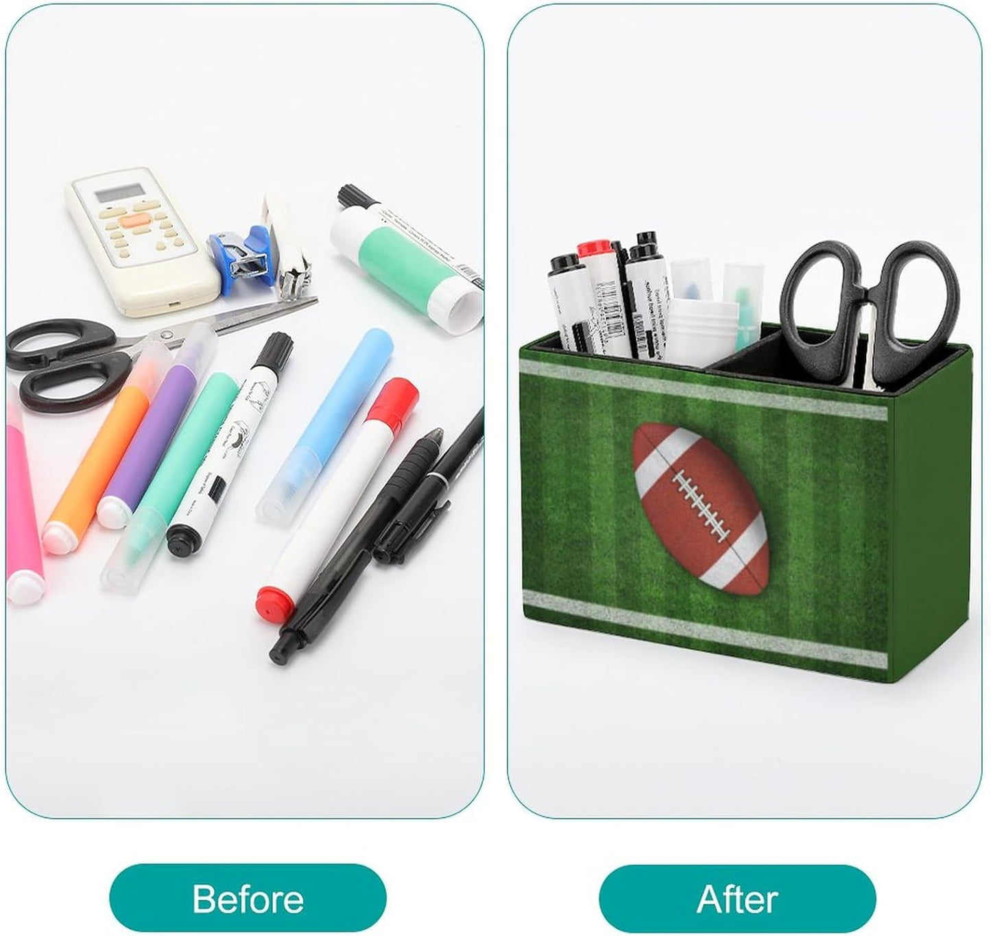 Pen Holder, Pencil Holder for Desk Organizer, American Football Game PU Leather Pencil Cups Desktop Stationery Storage Makeup Brush Holder Pen Organizer for Office Home