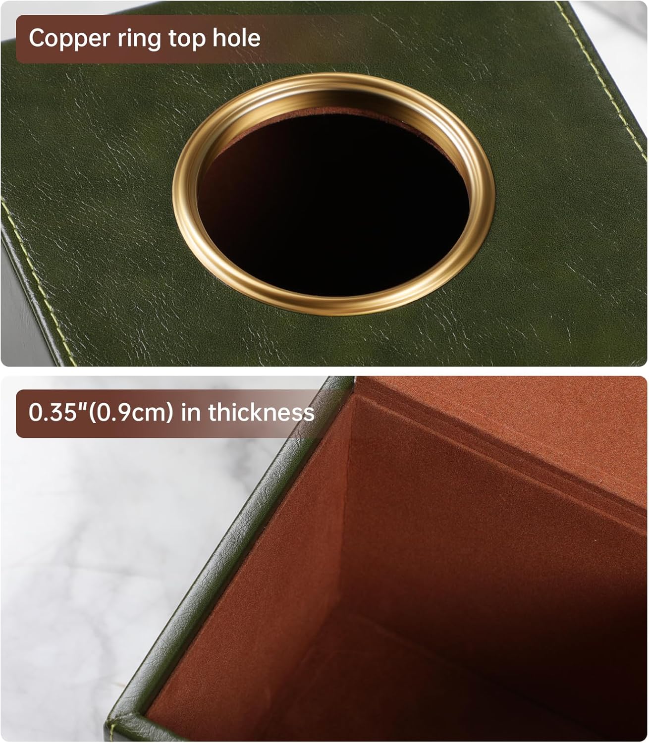 Square Tissue Box Cover, Luxury PU Leather Tissue Holder with Magnetic Closure (Dark Green)