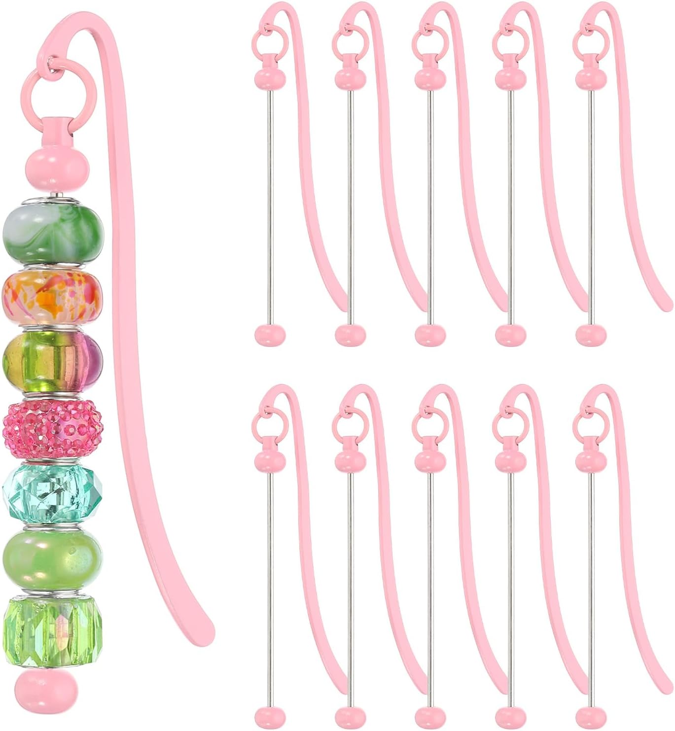 PATIKIL Beadable Bookmarks, 10 Pcs Beaded Bookmark DIY Metal Blank Bar Bulk for Bookmark DIY Making Craft, Beading Pendant Charm, Candy Pink