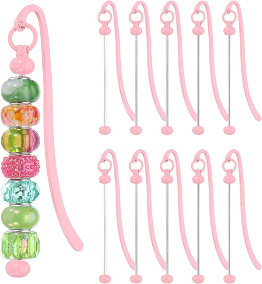 PATIKIL Beadable Bookmarks, 10 Pcs Beaded Bookmark DIY Metal Blank Bar Bulk for Bookmark DIY Making Craft, Beading Pendant Charm, Candy Pink