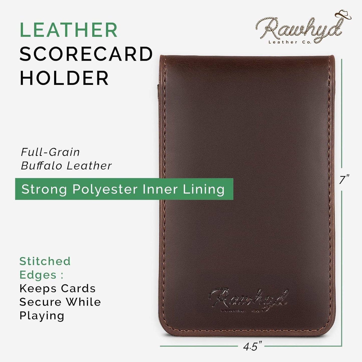 Refillable Golf Scorecard Holder–Full Grain Leather Golf Yardage Book Cover w/Golf Scorecard Book, Pencil Holder & Card Slot–Great Gift for Golfers-Unique Golf Gifts for Men & Women(Pen not included)