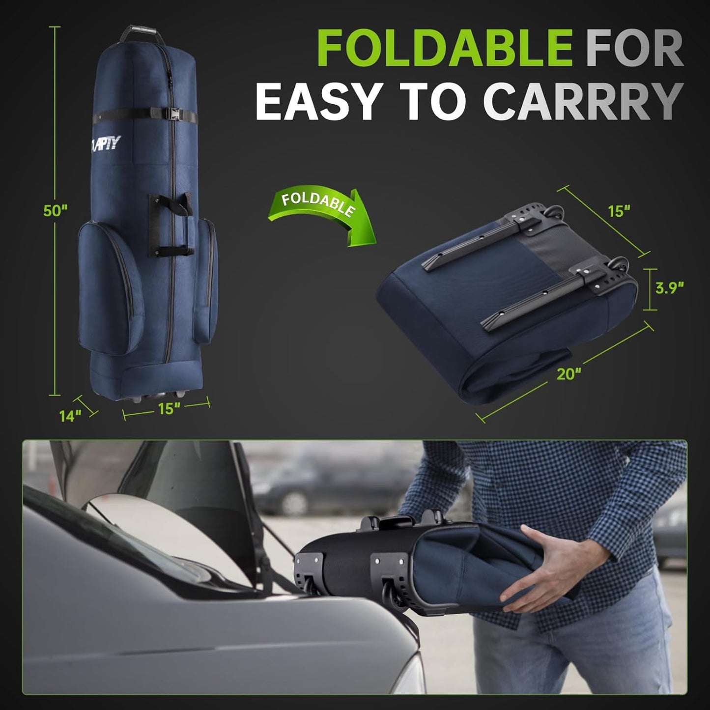 Padded Golf Club Travel Bag with Wheels, Golf Luggage Case Cover for Airlines - 1680D Wear-Resistant Oxford, Waterproof Coating Layer, Universal Size