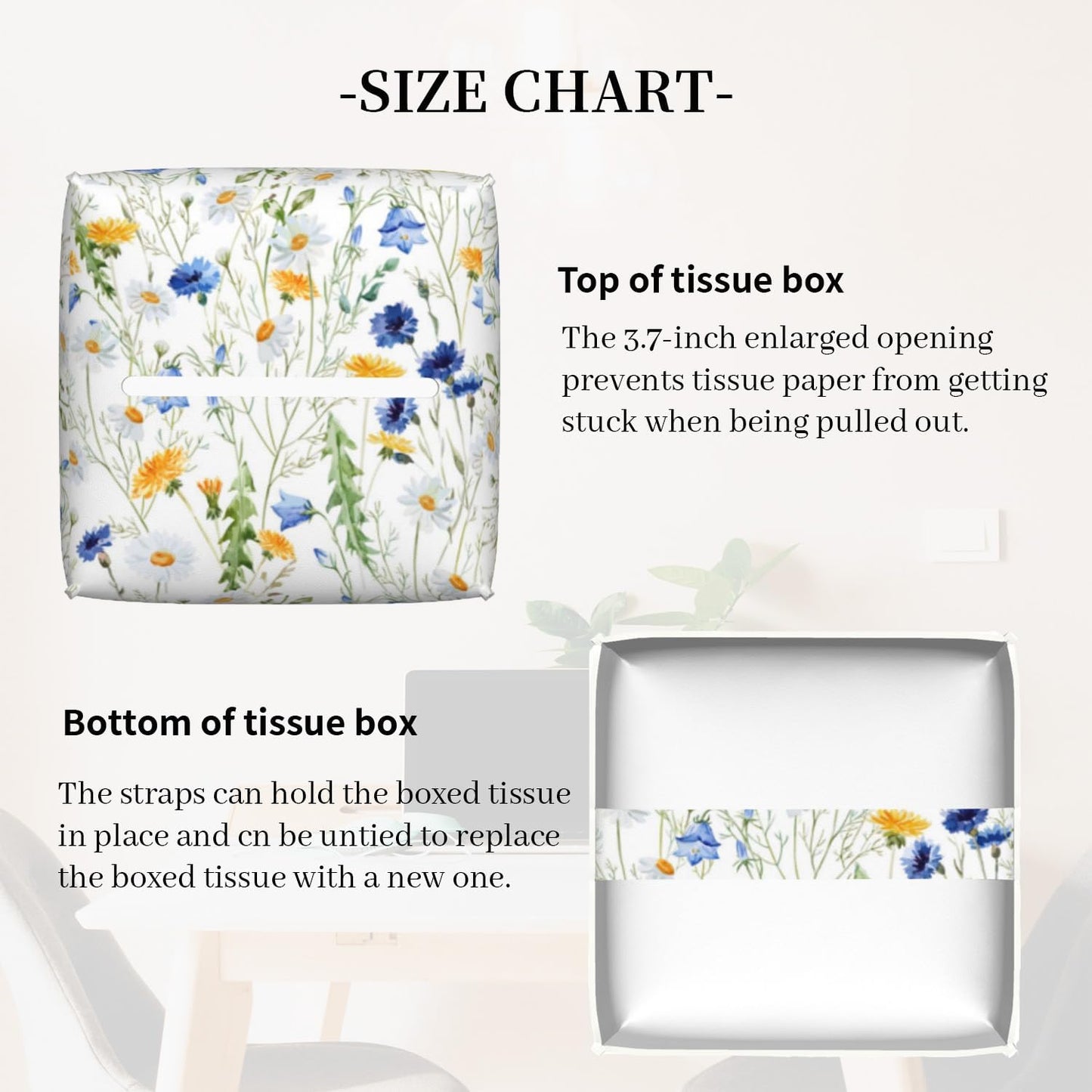 Tissue Box Cover Square, Watercolor Dandelion Cornflower Flower Leather Tissue Box Holder Decorative Organizer for Bathroom, Home Office Car Decor