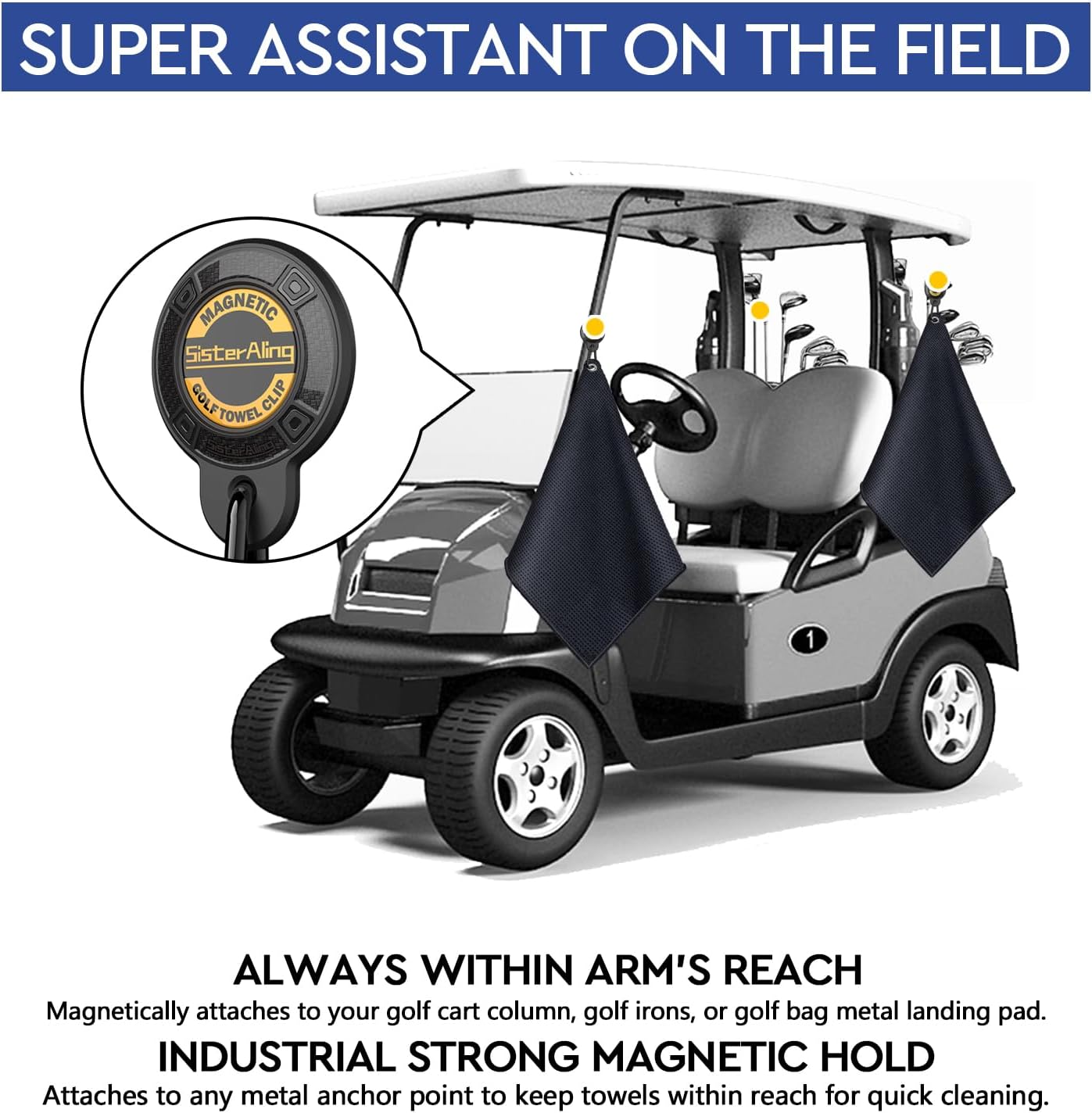 Magnetic Clip for Golf Towel,Removable Industrial Magnetic Accessories Design for Strong Hold to Golf Carts or Clubs