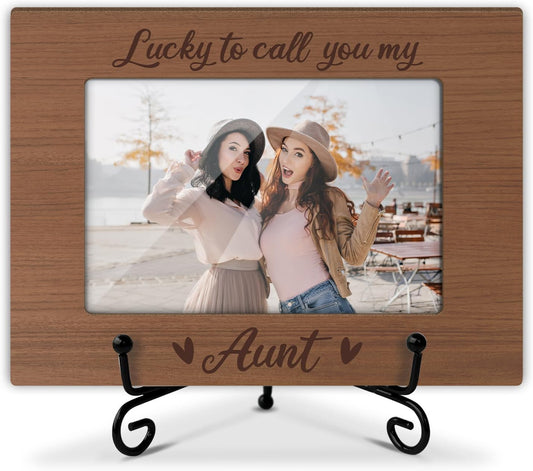 Aunt Picture Frame, Wooden Photo Frame with Stand, Birthday Gifts for Women Aunt Auntie Aunt To Be, Home Office Desk Decor Photo Frame Tabletop Display -xk32