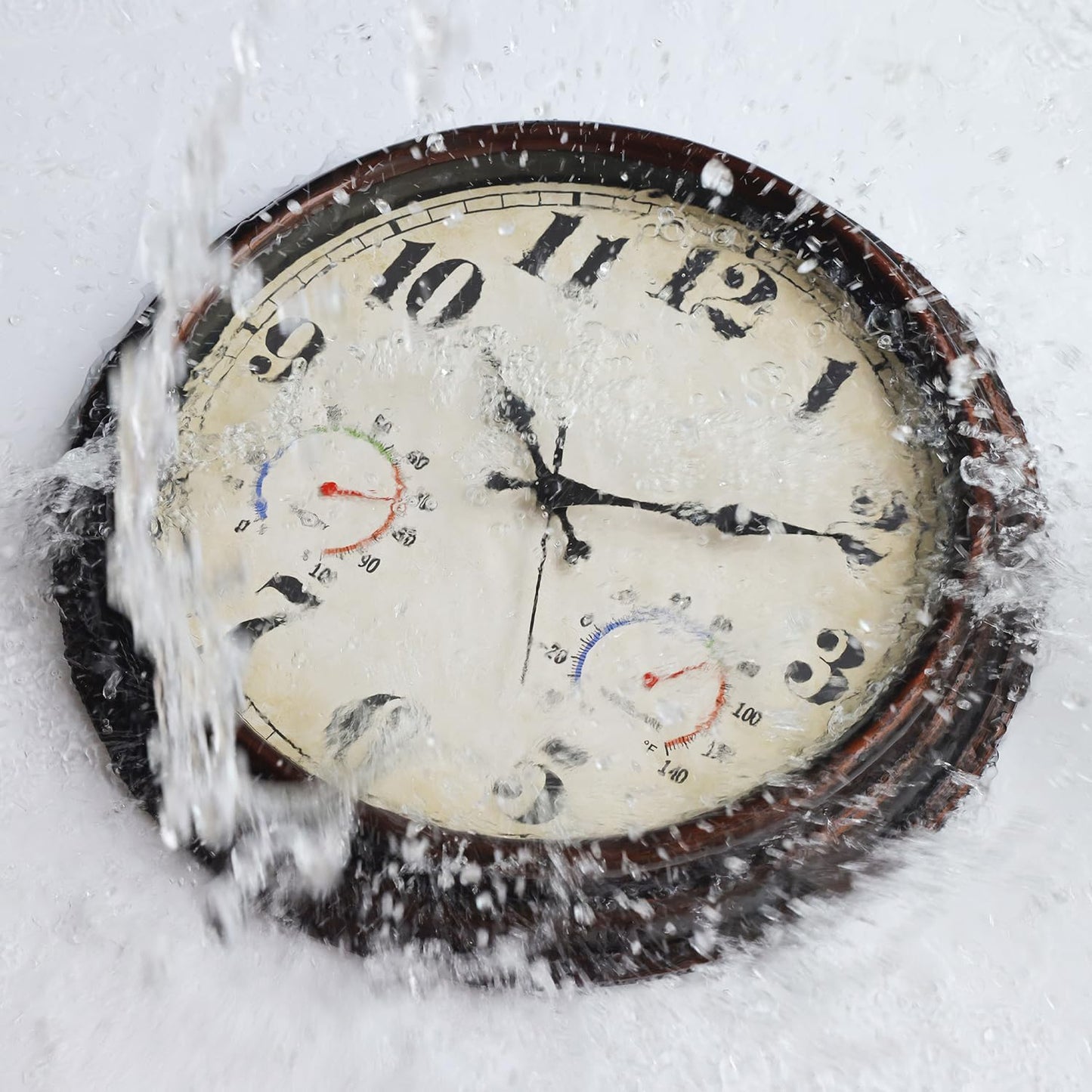 JENLYSTIME 16 Inch Dark Brown Vintage Wall Clock with Thermometer & Hygrometer - Waterproof Decorative Indoor/Outdoor Clock with Large Numerals & Silent Sweep Movement - Ideal for Porch, Garden, Pool