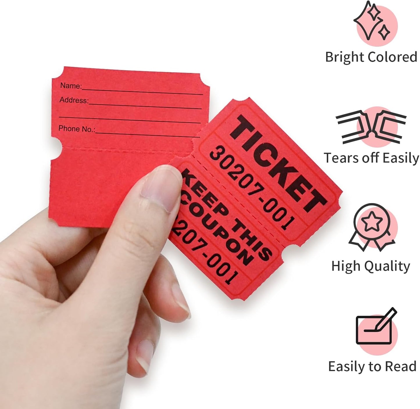 L LIKED Raffle Tickets Double Rolls 1000 per Roll 50/50 Raffle Tickets for Events, Entry, Class Reward, Prizes (Red)