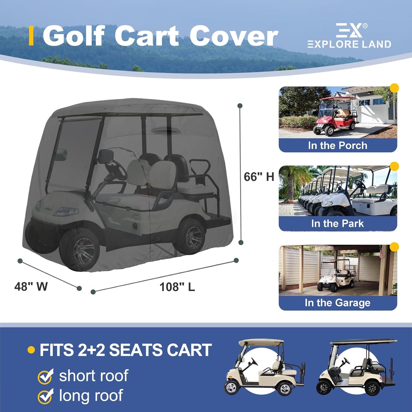 Explore Land Waterproof Golf Cart Cover Universal Fits for Most Brand 2/4/6 Passenger Car