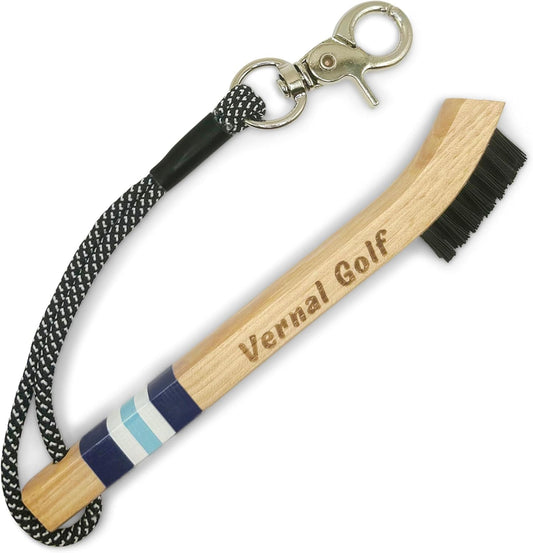 Golf Brush Made from Hickory Wood, Golf Club Groove Cleaner with Secure Clip Attachment for Bags and Carts - Golf Gifts for Men