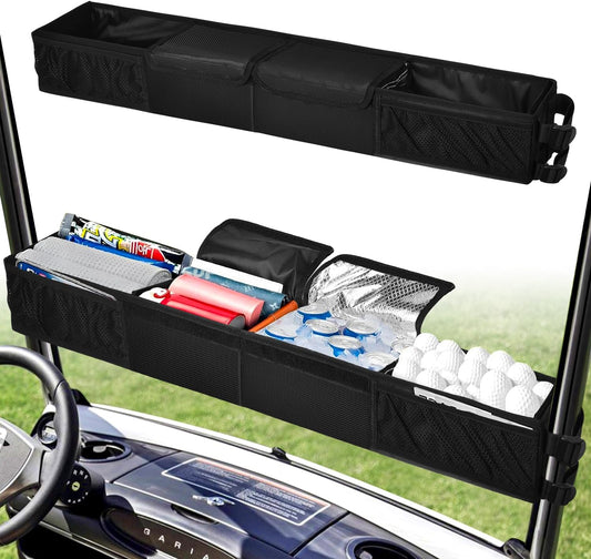 Golf Cart Front Storage Basket Tray - No-Drilling Installation, Cooling Compartment - Compatible with EZGO, Club Car, Kandi Golf Cart Organizer