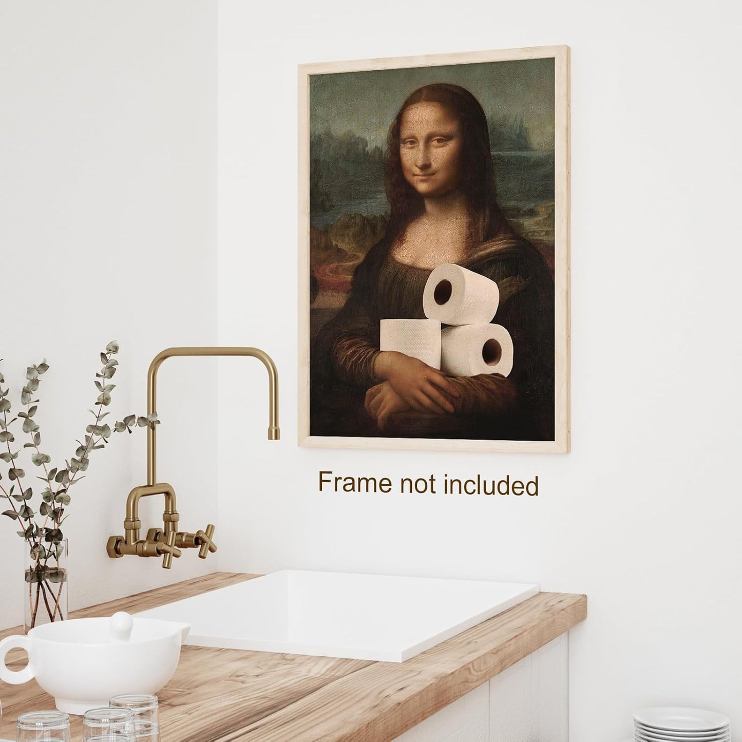 Funny Bathroom Wall Art Classical Oil Painting Mona Lisa and Toilet Paper Poster Amusing Prank Canvas Prints Vintage Humor Wall Decor for Restroom 24x36in Unframed