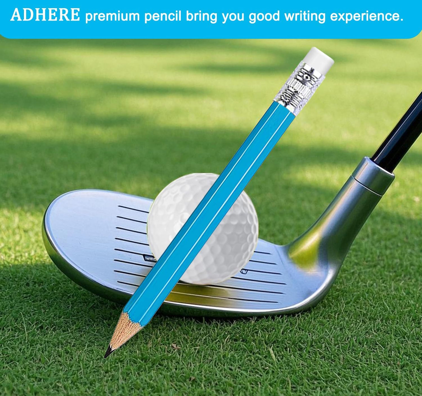 Adhere 25pcs Golf Pencils with Eraser Pre sharpened Hexagon half Wooden Pencils Graphite 2B for Golf Event Scoring,Classroom,Wedding,Company Meetings,Pew, Pocket (Light Blue)