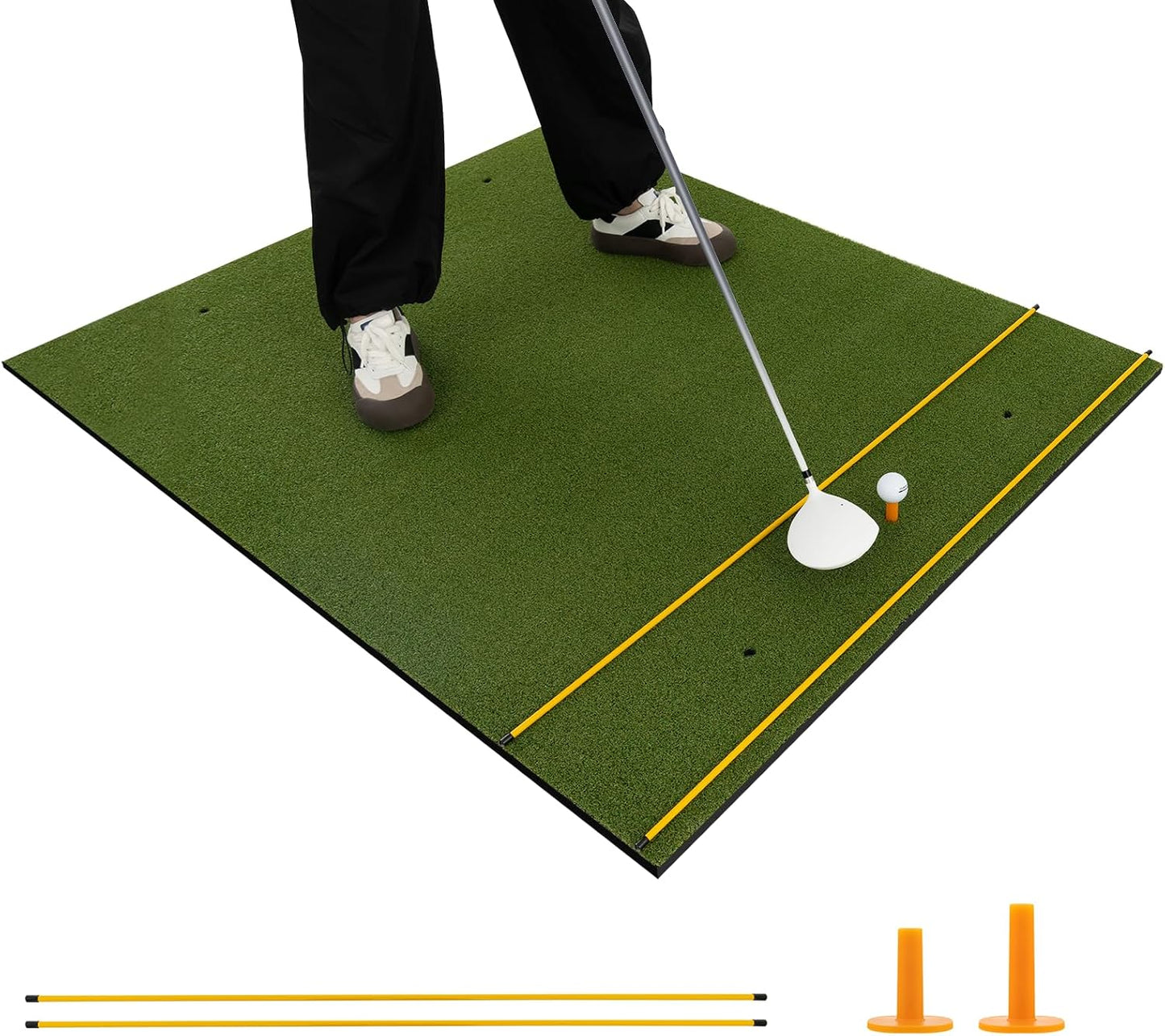 Tangkula Golf Hitting Mat, Artificial Turf Mat for Indoor/Outdoor Golf Practice Includes 2 Rubber Tees & 2 Alignment Sticks, Golf Training Mat for Home Backyard Garage