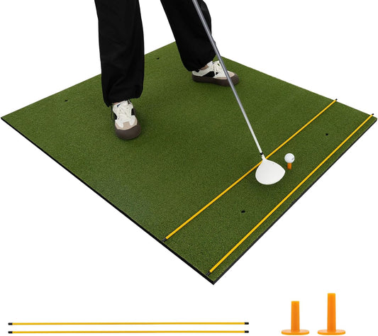 Tangkula Golf Hitting Mat, Artificial Turf Mat for Indoor/Outdoor Golf Practice Includes 2 Rubber Tees & 2 Alignment Sticks, Golf Training Mat for Home Backyard Garage