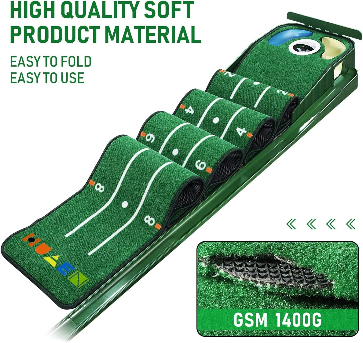 Golf Putting Green, Mat for Indoors, Putting Matt with Ball Return and 3 Holes, Training and Practice Equipment at Home or Office, Gifts Accessories for Men