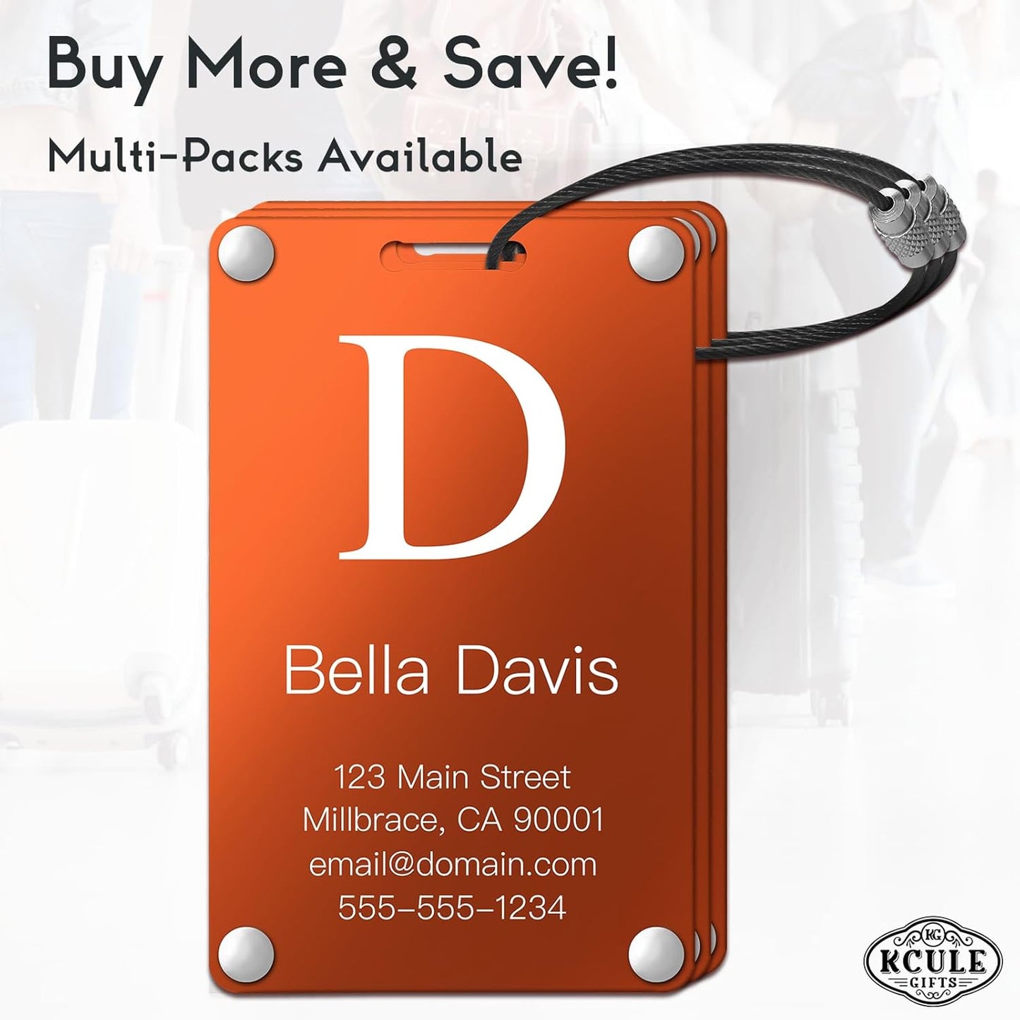 Personalized Luggage Tags: Custom Metal Luggage Tags for Suitcases, Backpacks and Bags with Your Personalized Text (Orange)