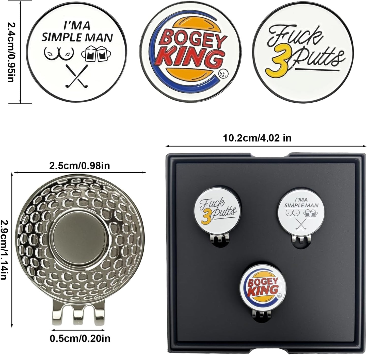 Golf Ball Marker with Magnetic Hat Clip, 3 Pack Happy-Gilmore Golf Ball Markers, Personalized Golf Accessories for Hats, Gloves, Bags, Perfect for Golf Rounds, Practice, Gifts for Golf Fans