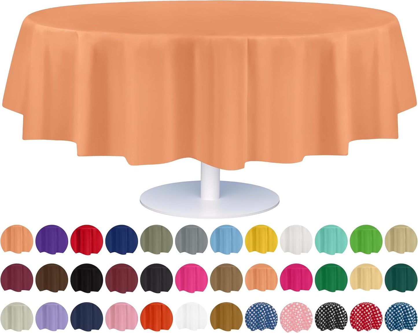 Grandipity Peach 12 Pack Premium Disposable Plastic Tablecloth 84" Inch Decorative Round Table Cover
