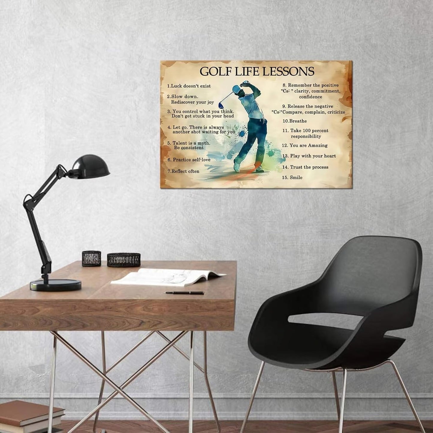 Vintage Golf Wall Art Framed Life Lessons Inspirational Quote Poster Golf Pictures Motivational Painting Artwork for Living Room Office Club Home Decorations Ready to Hang (24 x 36 inch)