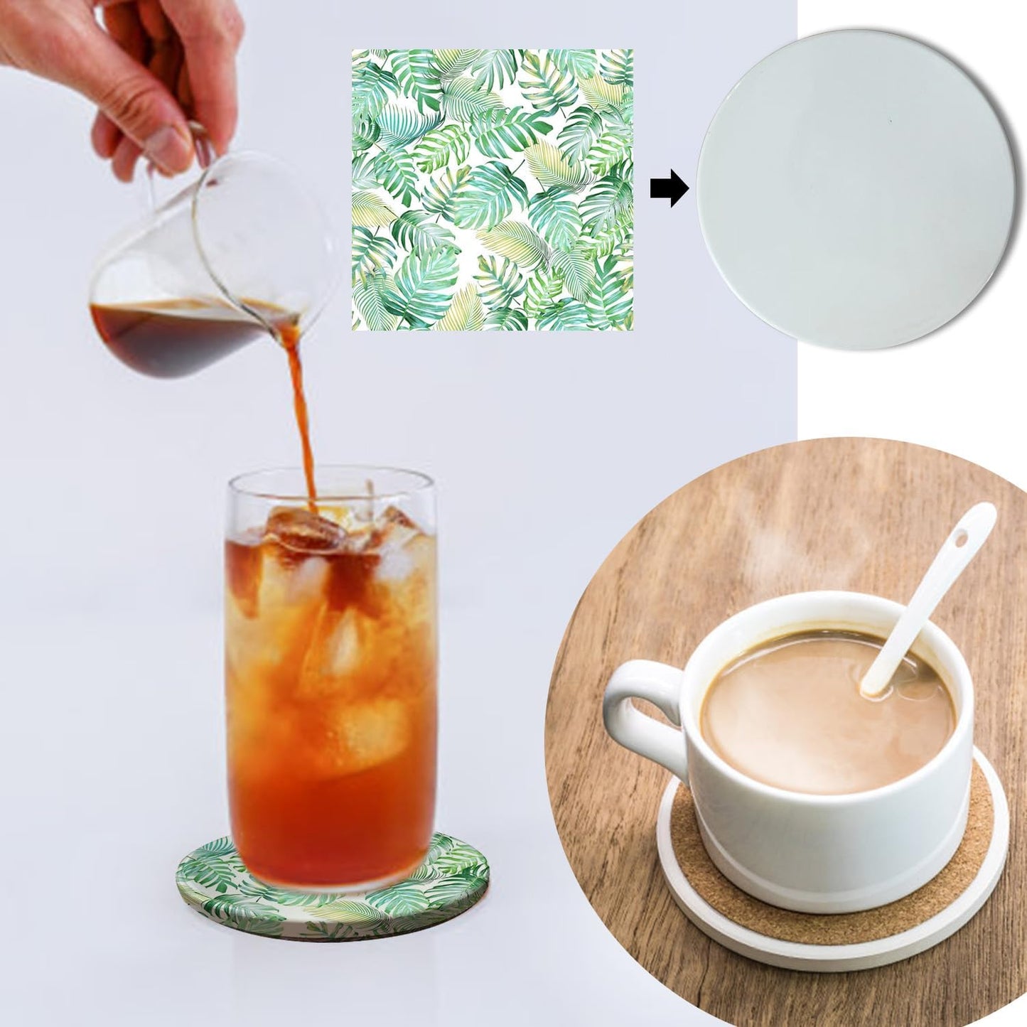 Sublimation Ceramic Coasters,Sublimation Blanks Bulk Round Drinks Coffee Cup Beverage Table Coaster, Absorbent Ceramic Heat Transfer Cup Coaster Set for Painting Home Decor with Cork (24 PCS)