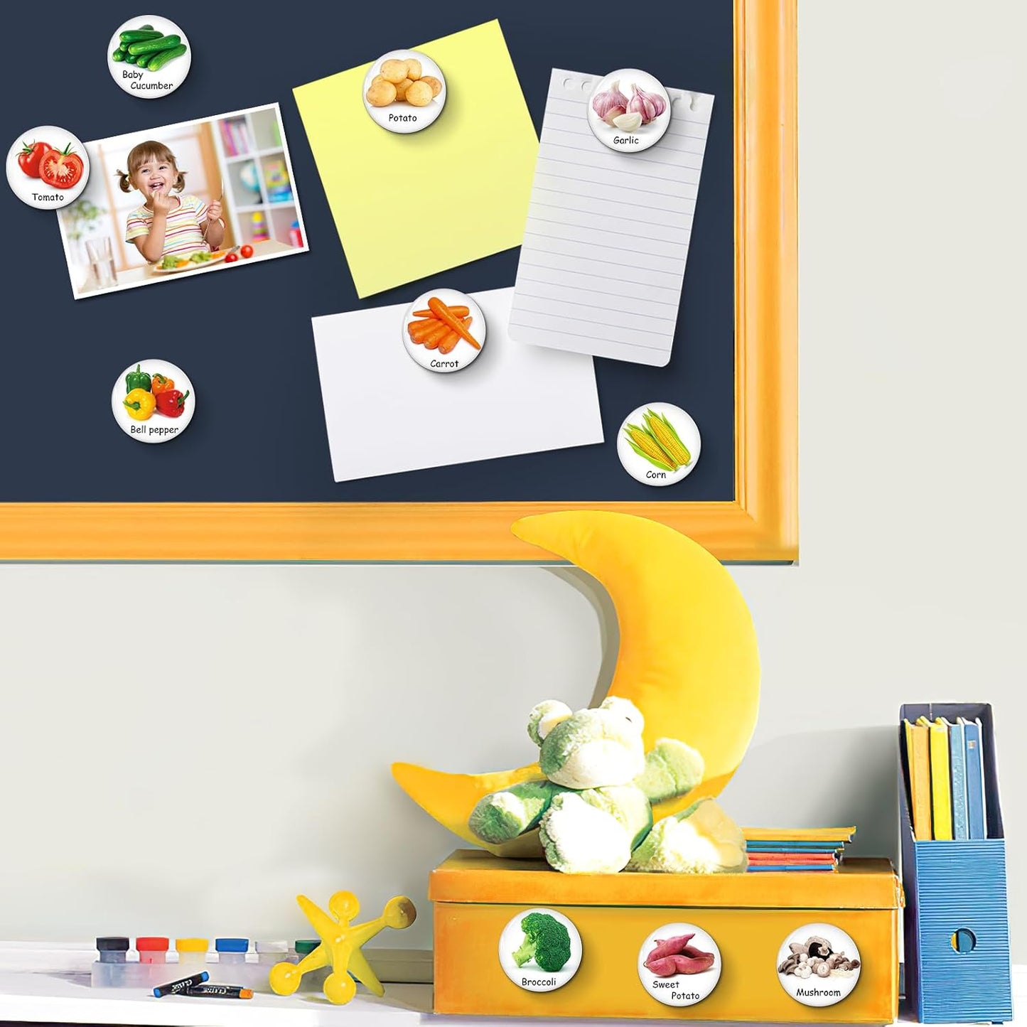 MORCART 16PCS Food Magnets for Fridge, Cute Vegetable Magnets for Refrigerator Locker Whiteboard Decorative Magnetic Board Cabinets Classroom Office Cubicle School