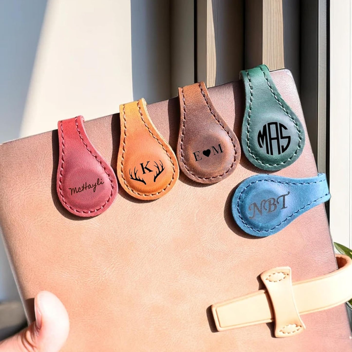 Custom Leather Magnetic Bookmarks Personalized Vintage Engraved Name Initials Text Book Marker Clips Customized Gifts for Readers Kids Book Lovers Classmate (Customizable)