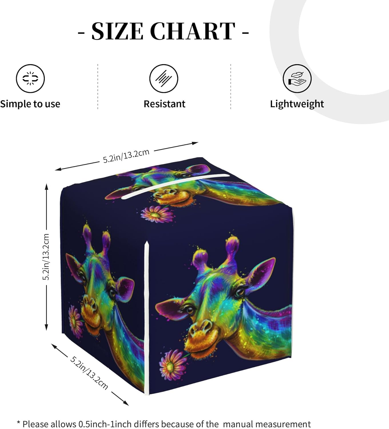 Leather Tissue Box Holder Colorful Giraffe Tissue Box Cover Square Waterproof Tissue Holder Organizer Modern Napkin Holder for Bedroom Dresser Night Stand Office Desk