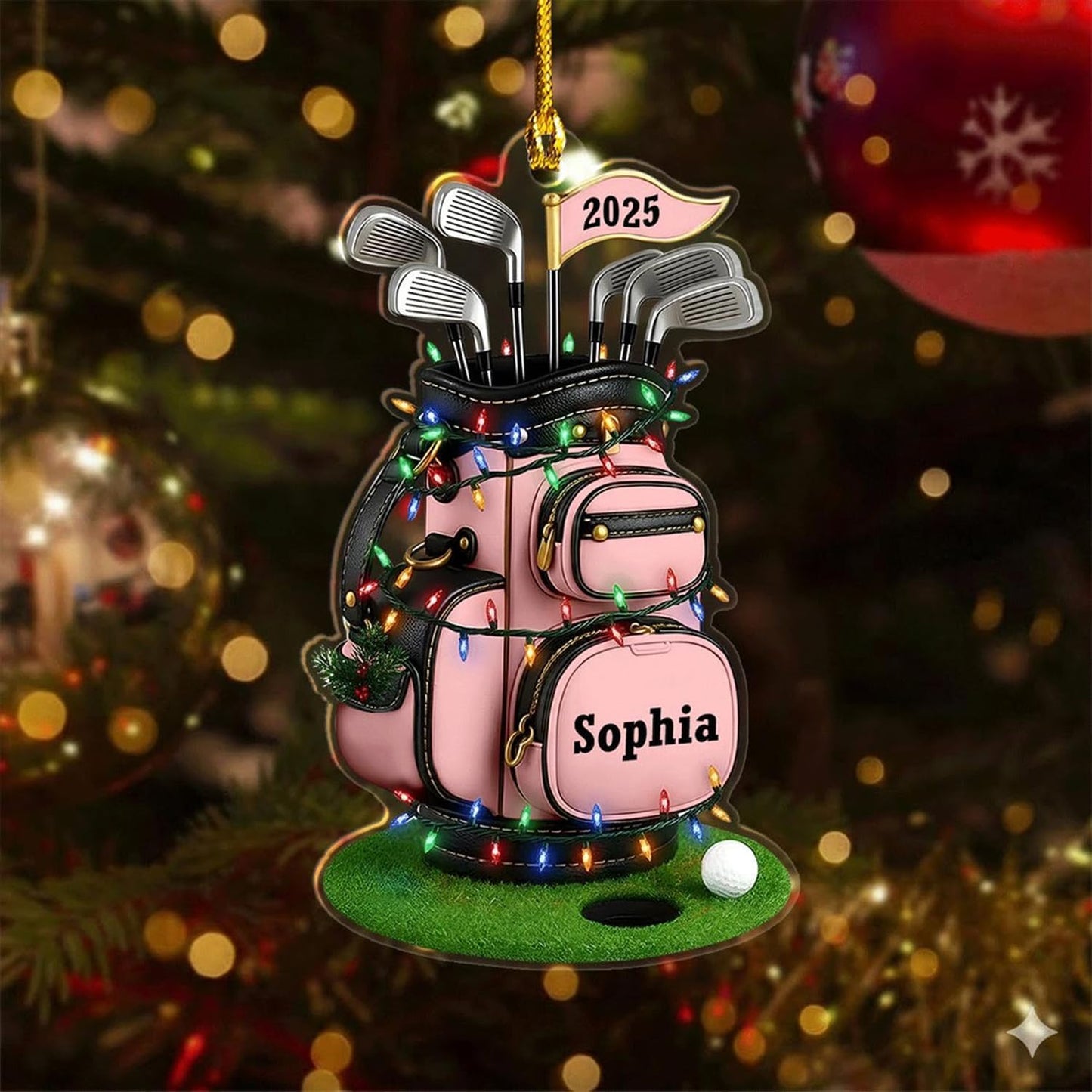 LOVELYPOD Personalized Golf Christmas Ornament, Custom Golfer Bag 2D Acrylic Ornaments,Golf Lover Christmas Tree Decoration, Gift for Golfs Enthusiasts, Golfer Holiday Ornaments 02