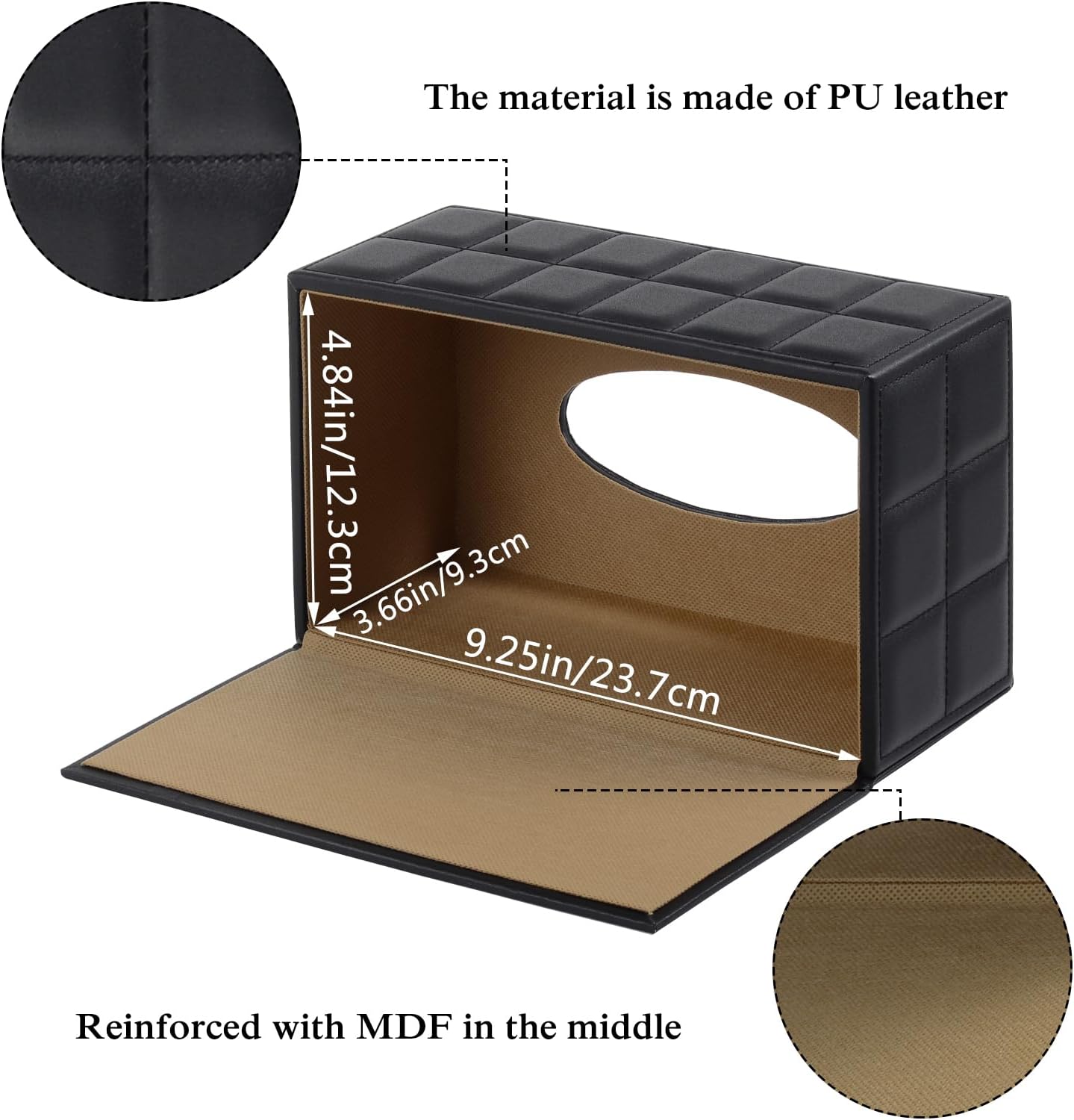 Tissue Box Cover Rectangle Tissue Box Holder PU Leather Facial Organizer with Magnetic Bottom,Decorative Napkin Caddy for Vanity Dresser Night Stand Table Countertop Home Office Car,Black