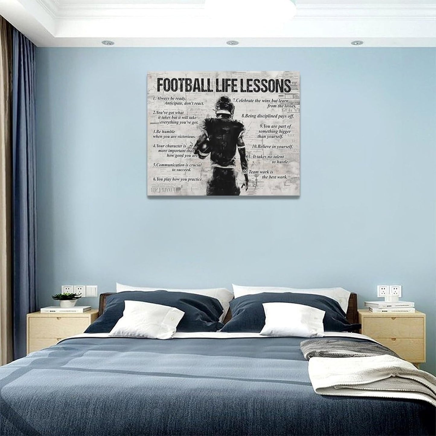Sports Wall Art Football Life Lessons Wall Decor Retro Poster Boy Men Room Motivational Decorations Canvas Print Painting Artwork for Bedroom Bathroom Living Room 20"x16"