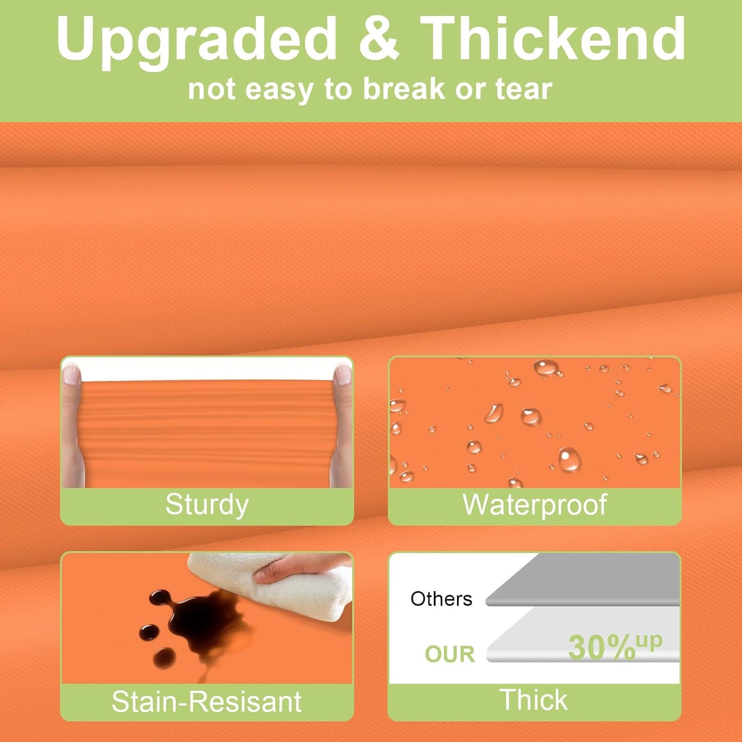 QIKSION Plastic Table Cloth Disposable 2 Pack, 54 x 108 Inch Tablecloths for Rectangle Tables, Orange Plastic Table Cover