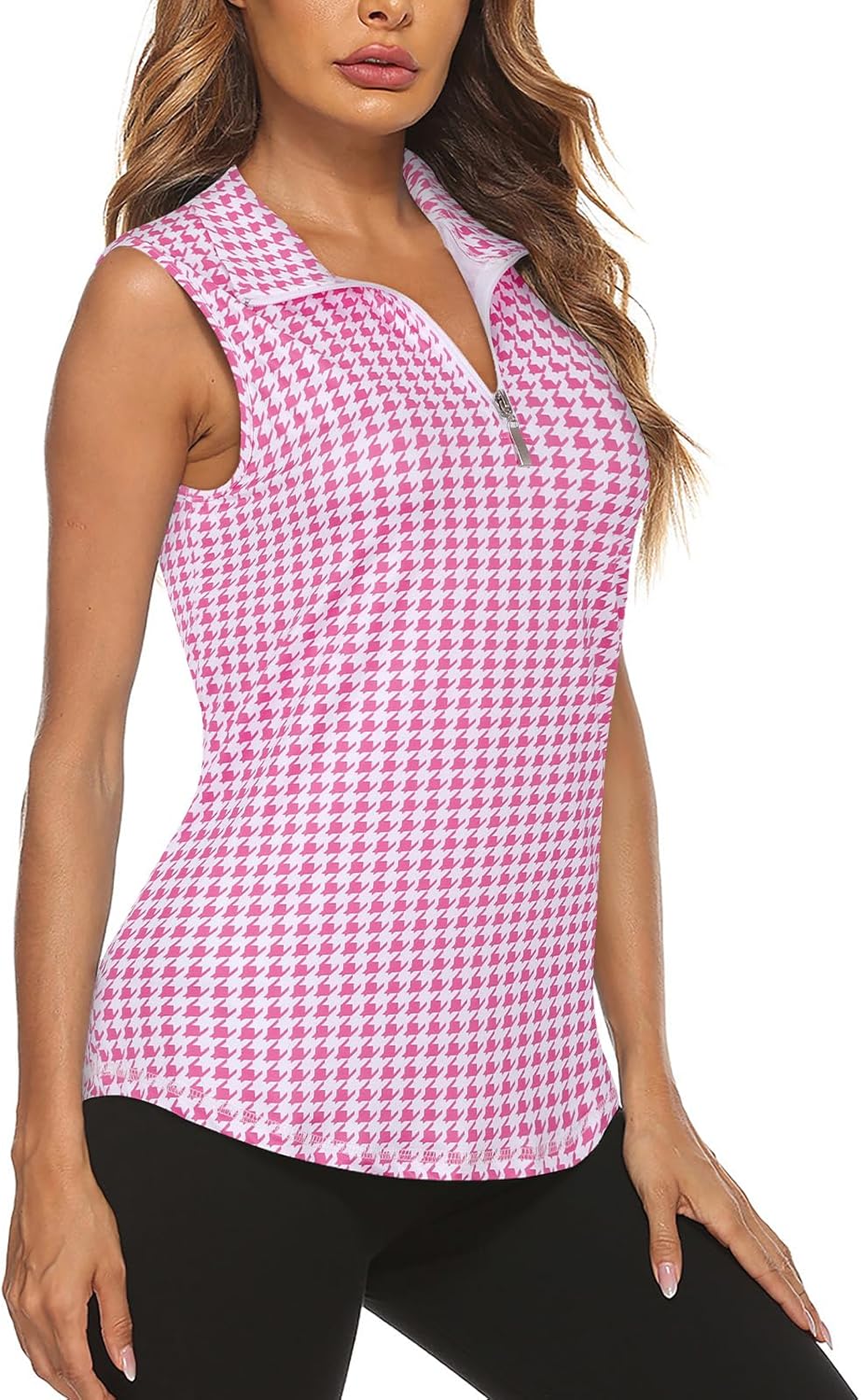 Koscacy Women's Sleeveless Golf Tennis Polo Shirts Zip Up Dry Fit Workout Tank Tops Athletic Shirt