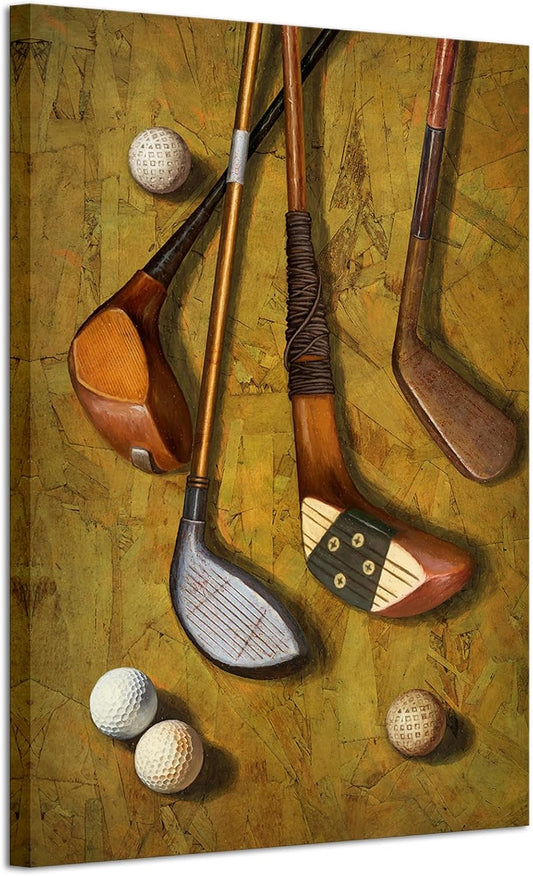 KLVOS Golf Pictures Wall Decor Vintage Sports Artwork Golf Ball Canvas Art Print Home Decor Great Gift for Bedroom Man Cave Office Gym Decoration Gallery Wrap Inner Frame 24x36inch