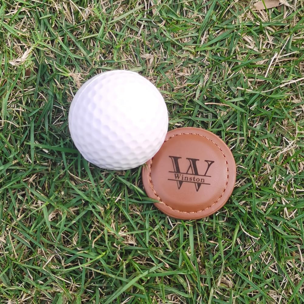 Personalized Golf Ball Markers, (Set of 2) Custom Magnetic Leather Golf Markers, Gift for Men Dad Husband