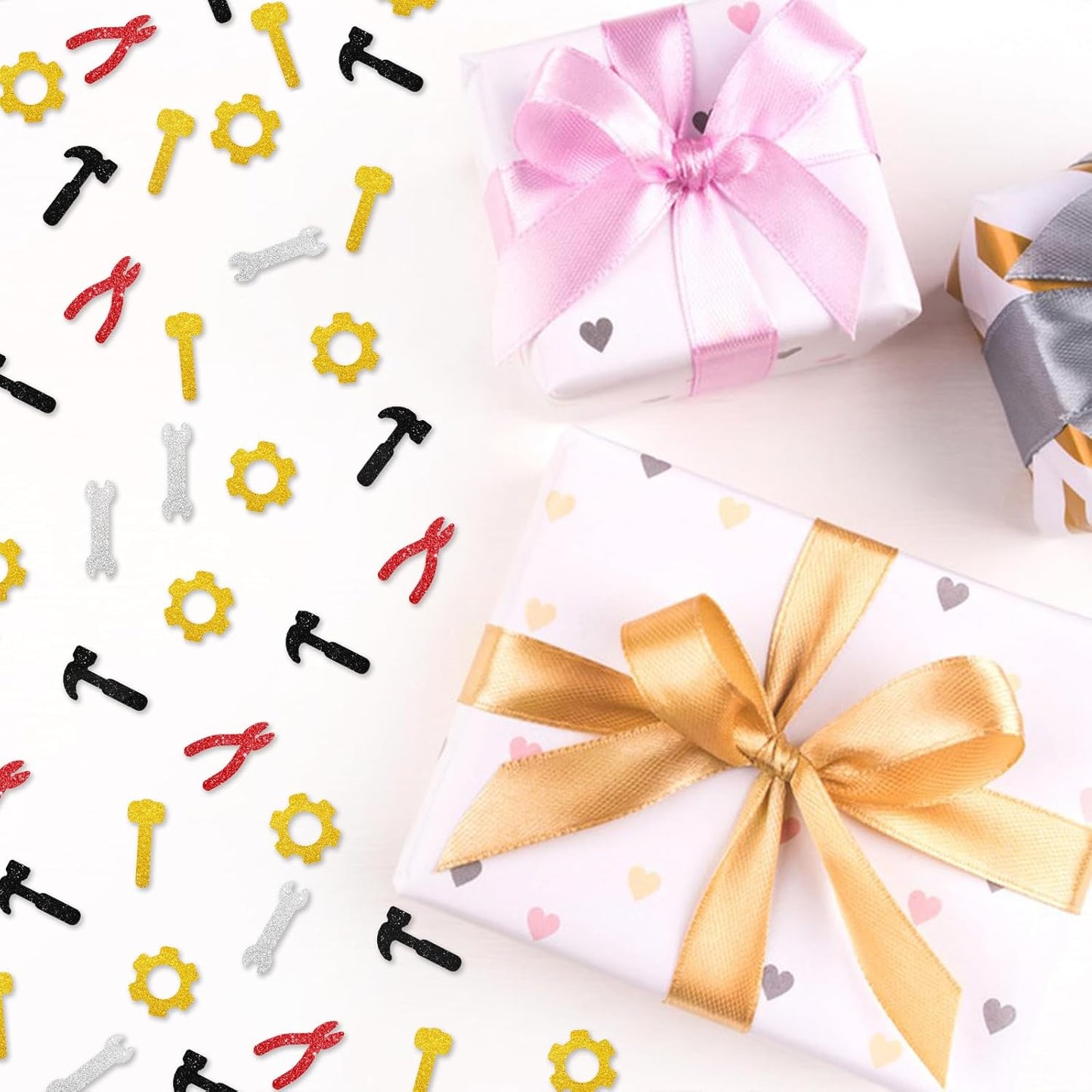 150pcs Construction Confetti, Tools Table Confetti, Black Glitter Wrench Gear hammer Table Scatter for Boy Men, Repair Tools Themed Birthday Party Decoration