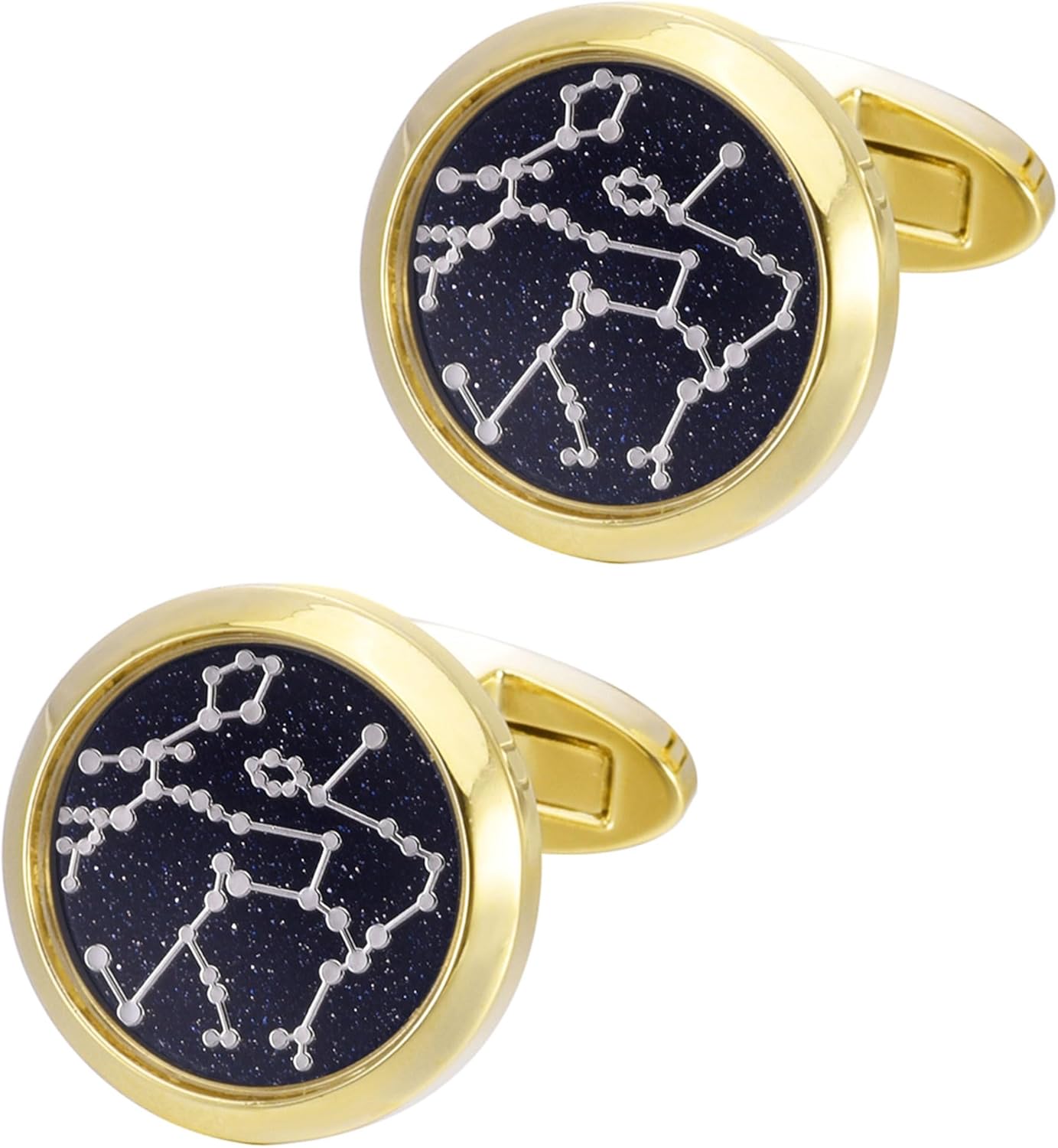 Sky Constellation Pattern Round Men's Cufflinks In Gift Case Sparkling Blue Goldstone Cufflinks for Men Jewelry for Wedding Party Business Birthday Anniversary Dress