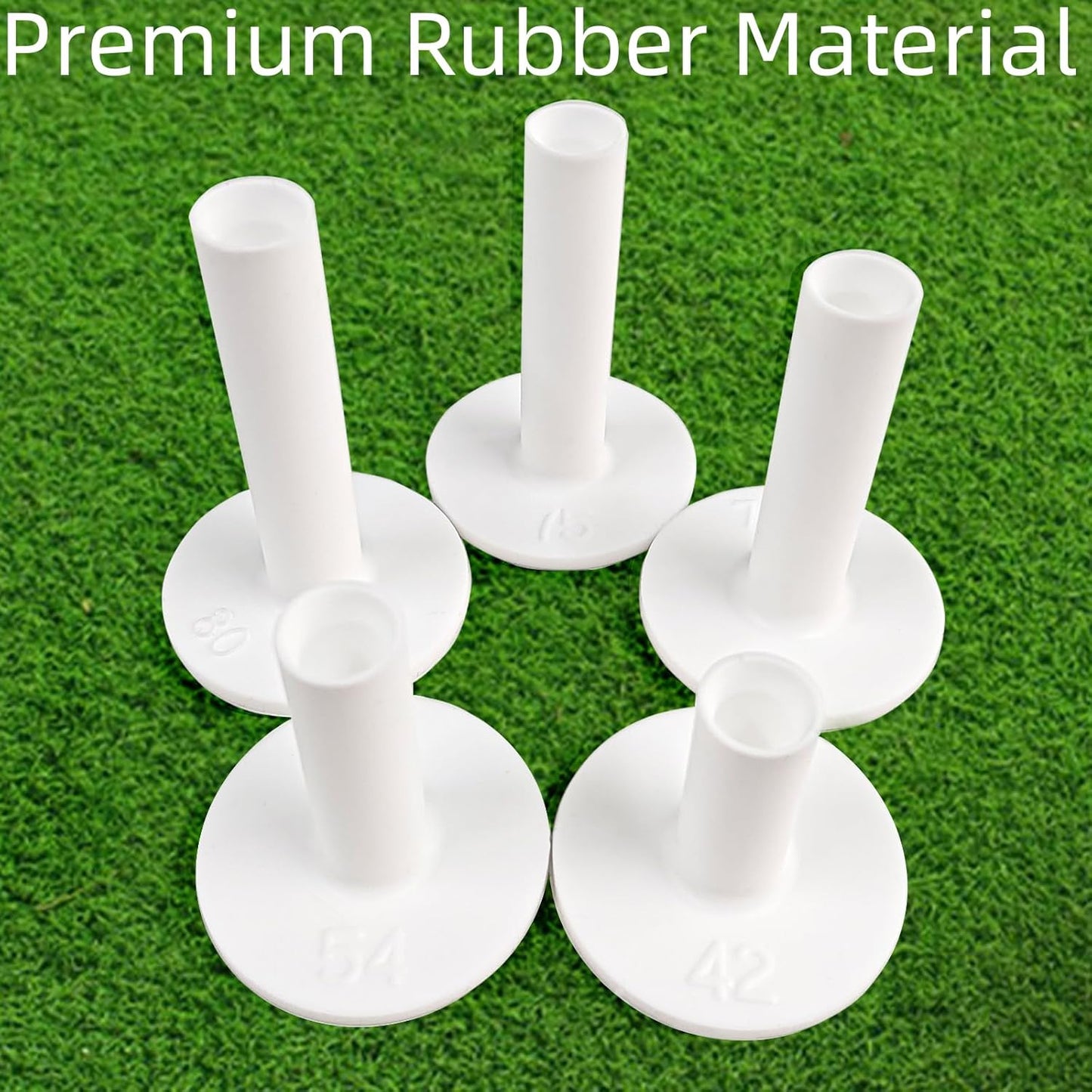 Rubber Golf Tees for Mats,Unbreakable Stable Driving Range Tees for Golf Simulator Practice Mats,5-Piece Mixed Size Set(White)
