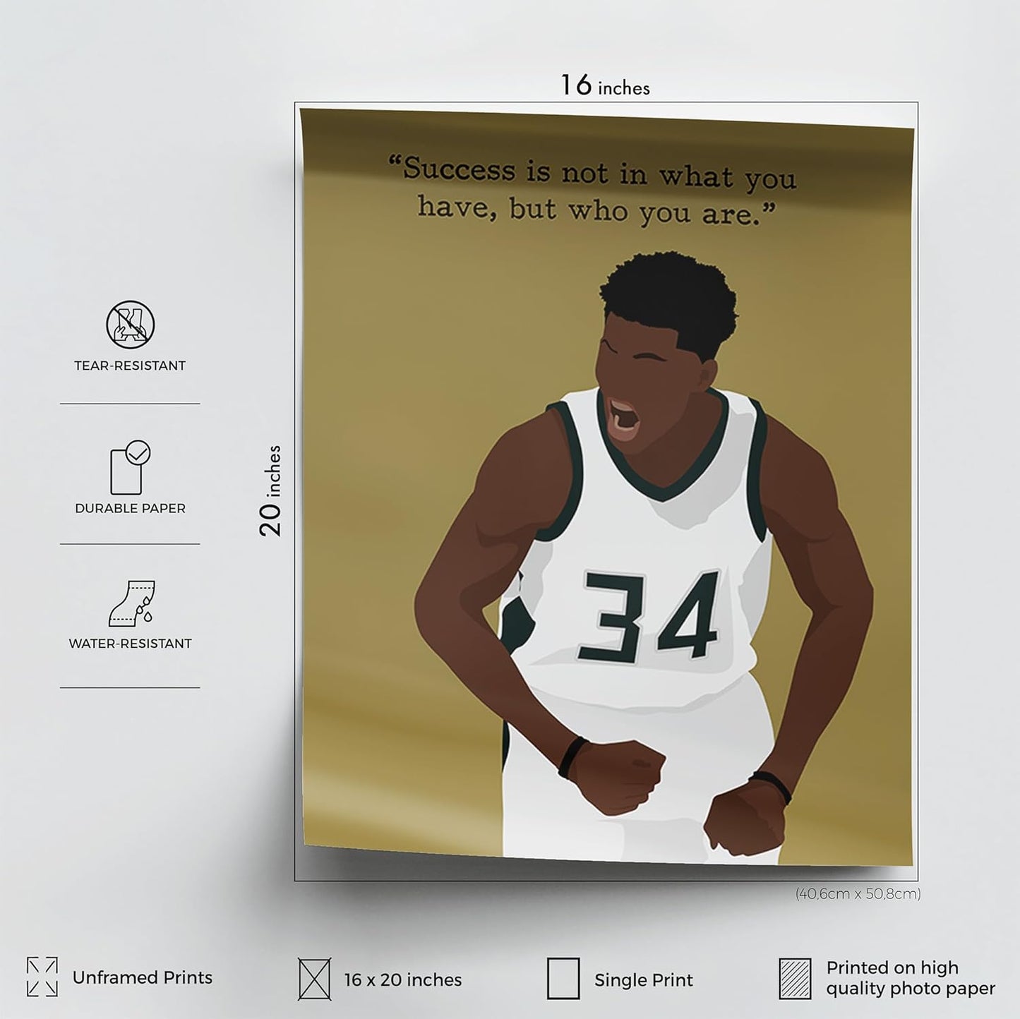 LOLUIS Motivational Basketball Superstar Hand-Drawn Artwork Sport Quote Wall Art Decorations (Unframed 16"x20", Basketball Player 6)