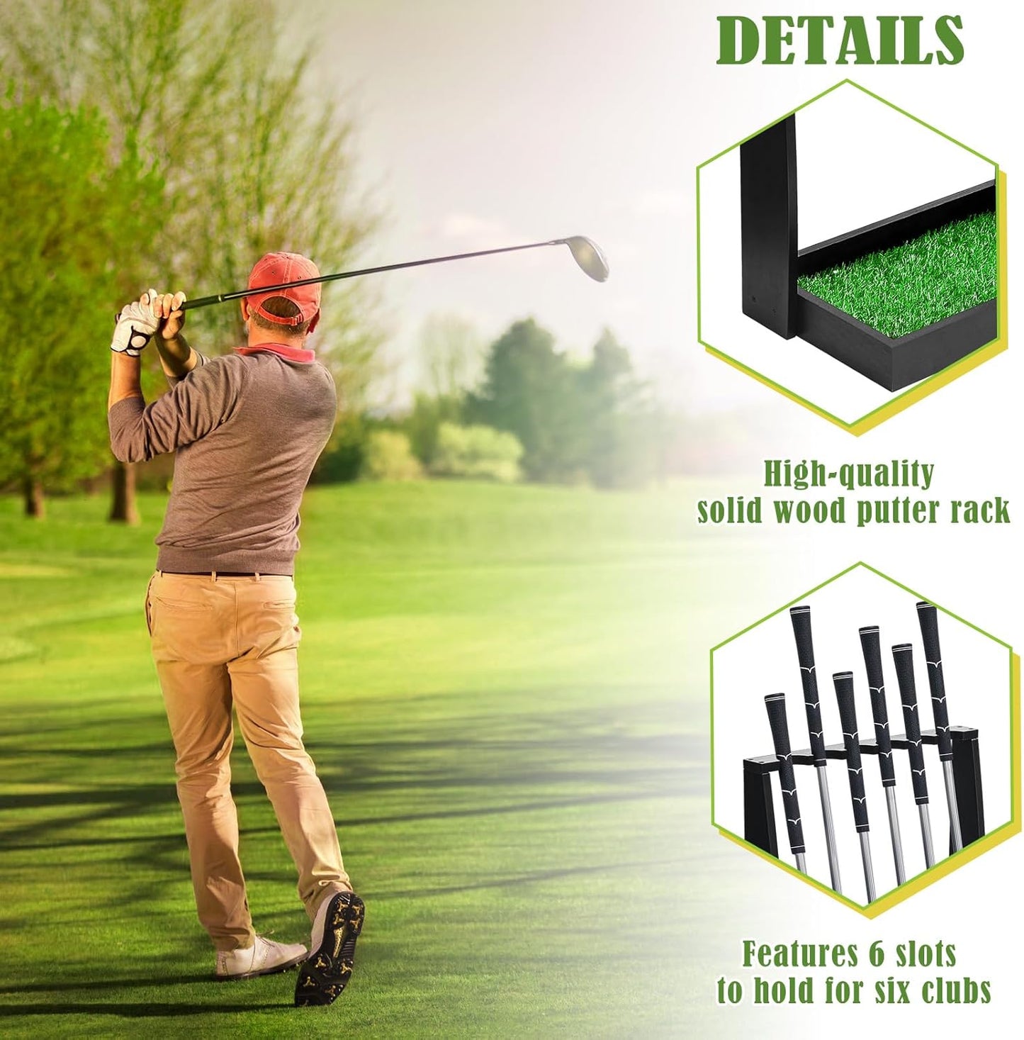 Lenwen Wooden Golf Putter Stand Golf Club Holder Stand Wooden Display Rack Floor Display Rack Club Organizer for Storage Sports Indoor Home Office Simulator Garage