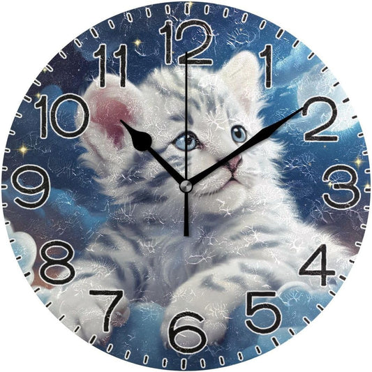 Cute Tiger Animal Wall Clock Battery Operated Non Ticking Silent Quartz Analog Rustic Farmhouse Round Clock Retro Decor for Home Kitchen Living Room Bathroom