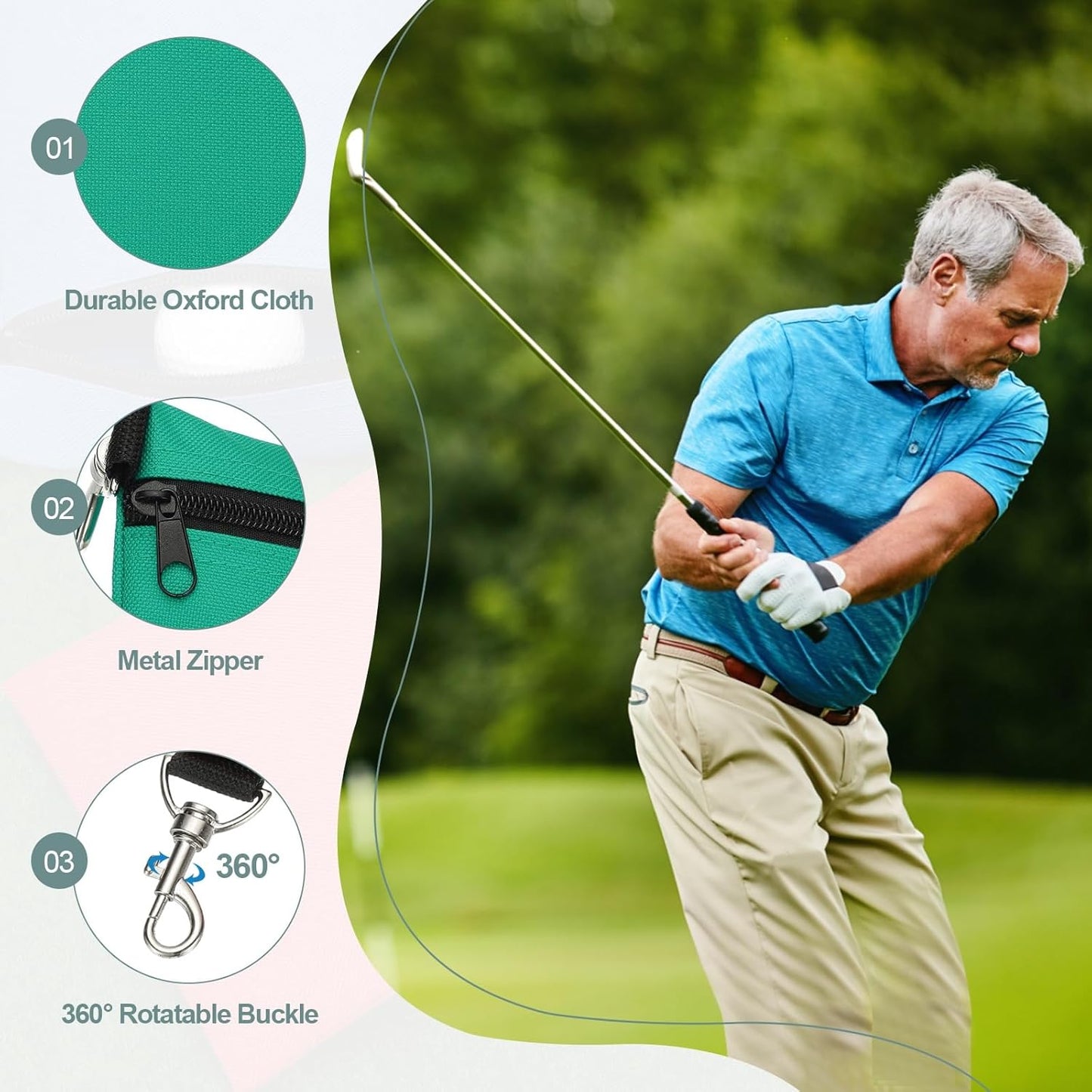 uxcell Golf Tee Pouch, Professional Zipper Golf Tee Bag Accessories Pocket Gear Clip Bag with Metal Lobster Claw Clip Organizer Storage Bags for Men and Women