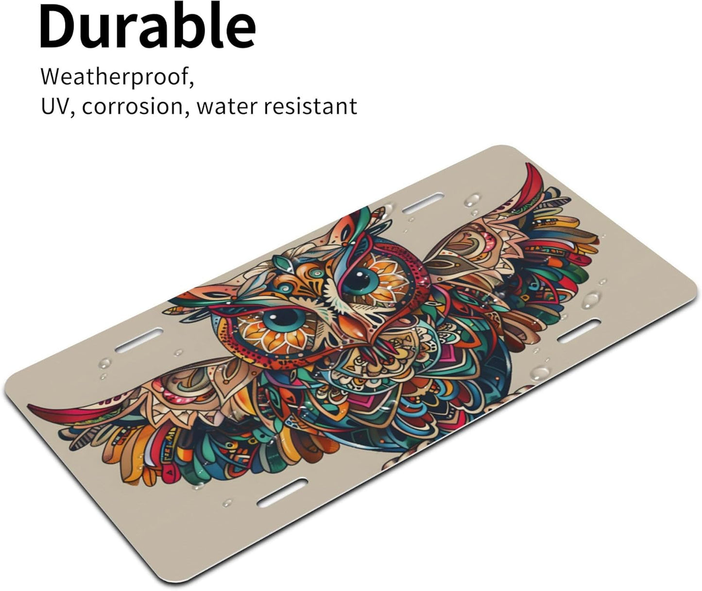 Front License Plate for Car Designs Ethnic Abstract Animals Owl Stainless License Plate Cover Holder for Men Women Metal Aluminum Decorative Accessory Vanity Tag Standard 6 X 12 Inch (4 Holes)