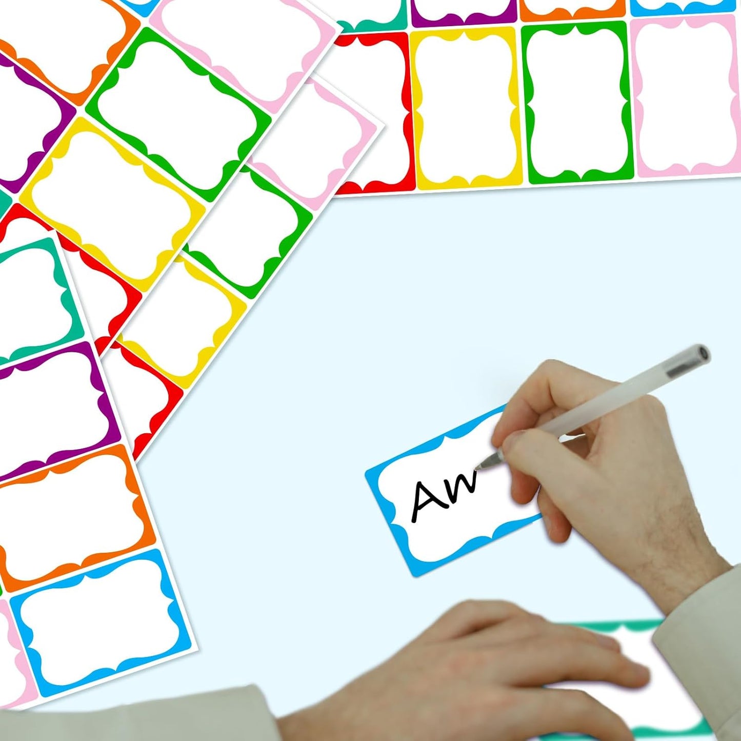 Colored Name Tags,200 Pcs Name Stickers 8 Color Name Tag Sticker for Clothes Gifts, 2'' x 3'' Nametags Stickers for School Office Home LPK-XMT-CAI